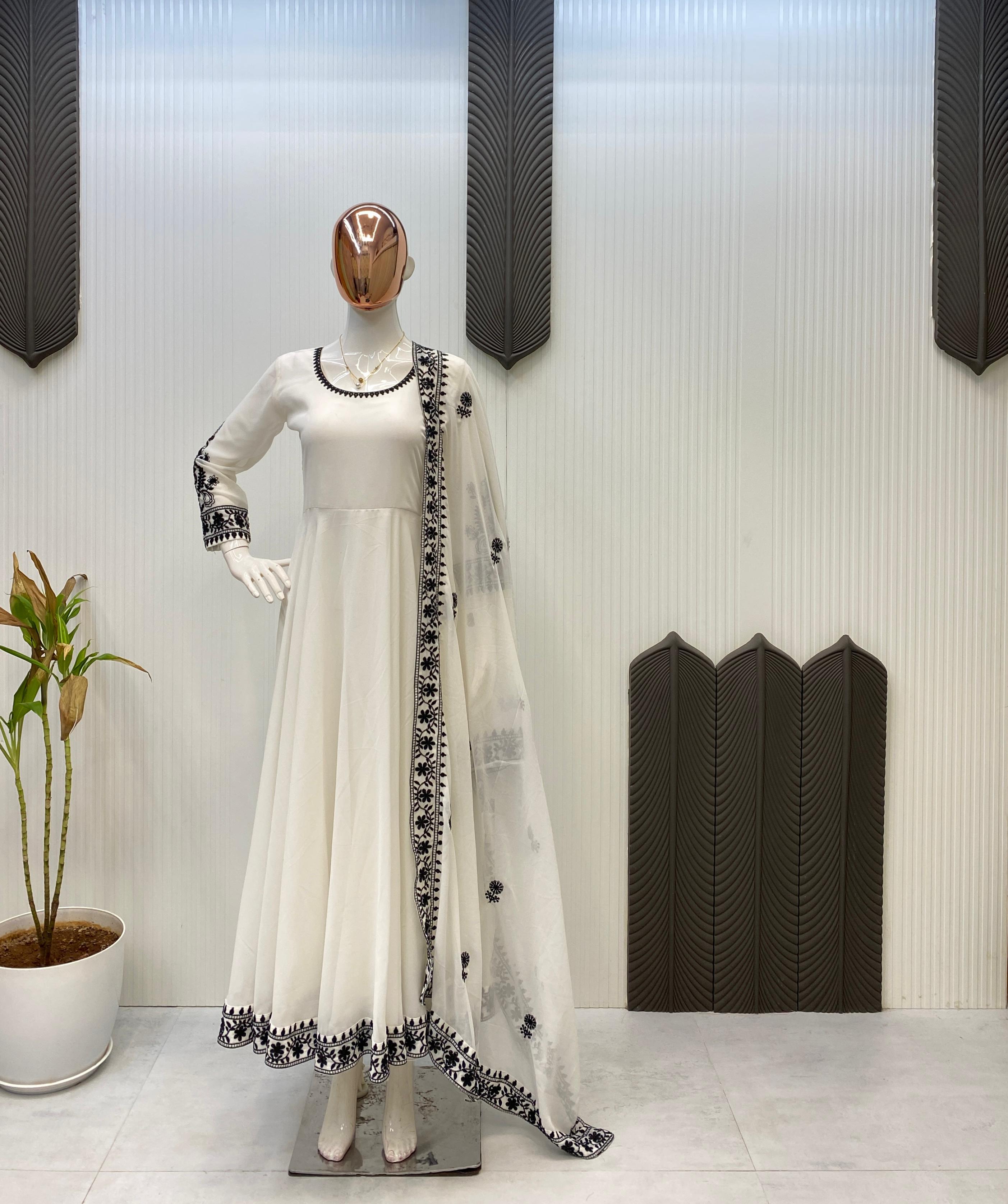 White Color Sequence Work Elegant Anarkali Gown