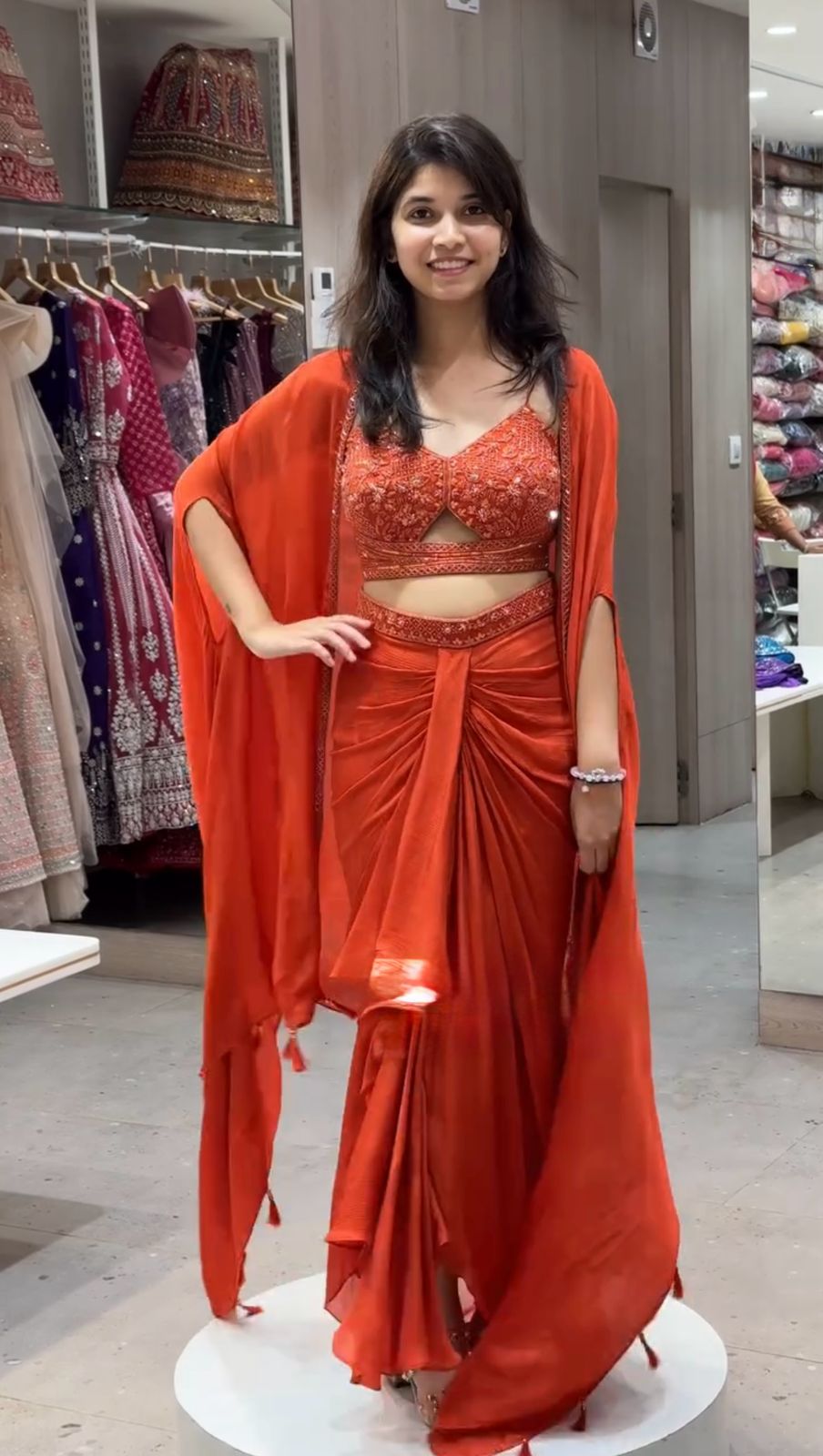 Blissful Orange Color Dhoti Suit With Shrug