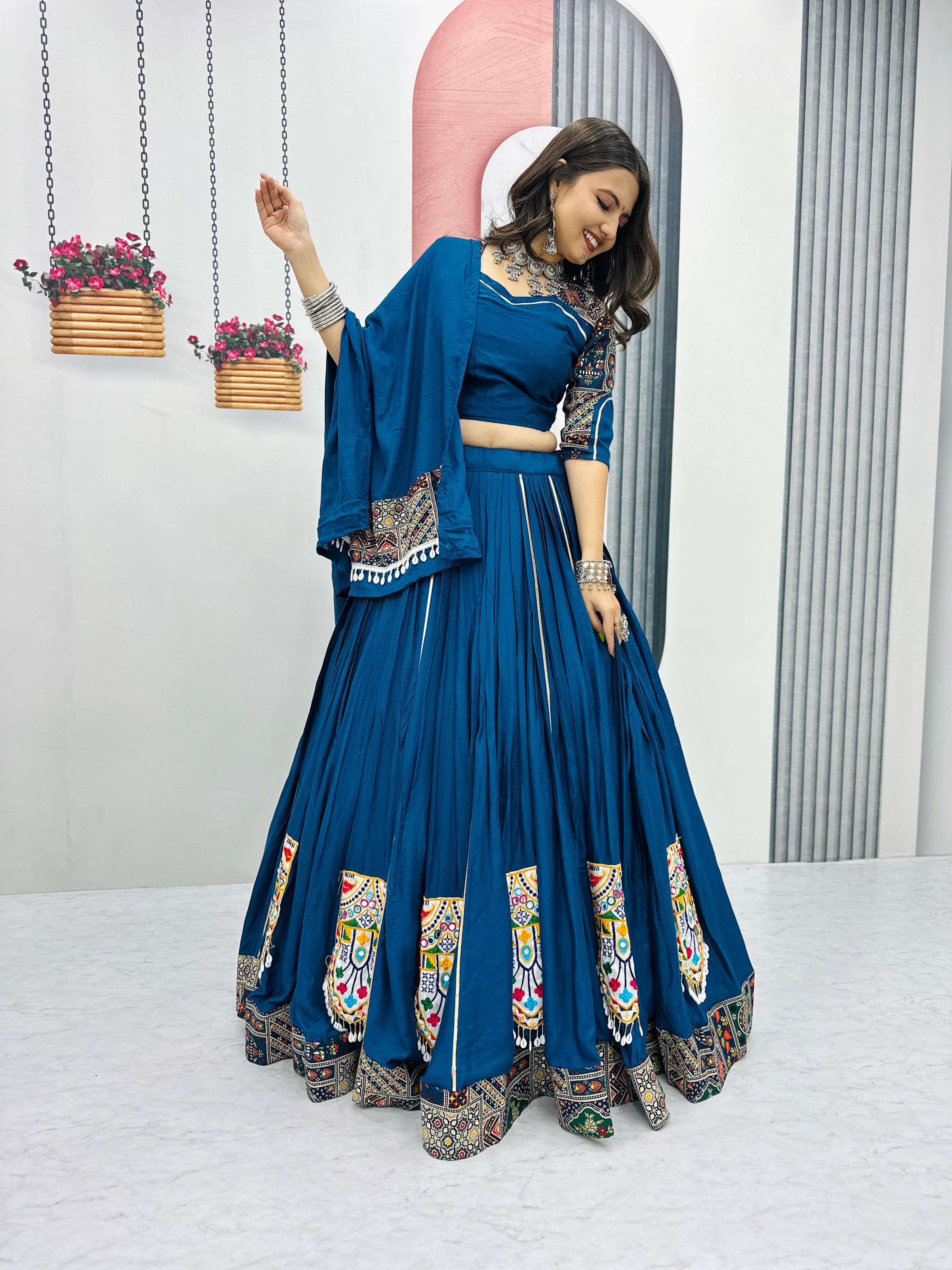 Navratri Look Gamathi Work Blue Color Beautiful Lehenga Choli