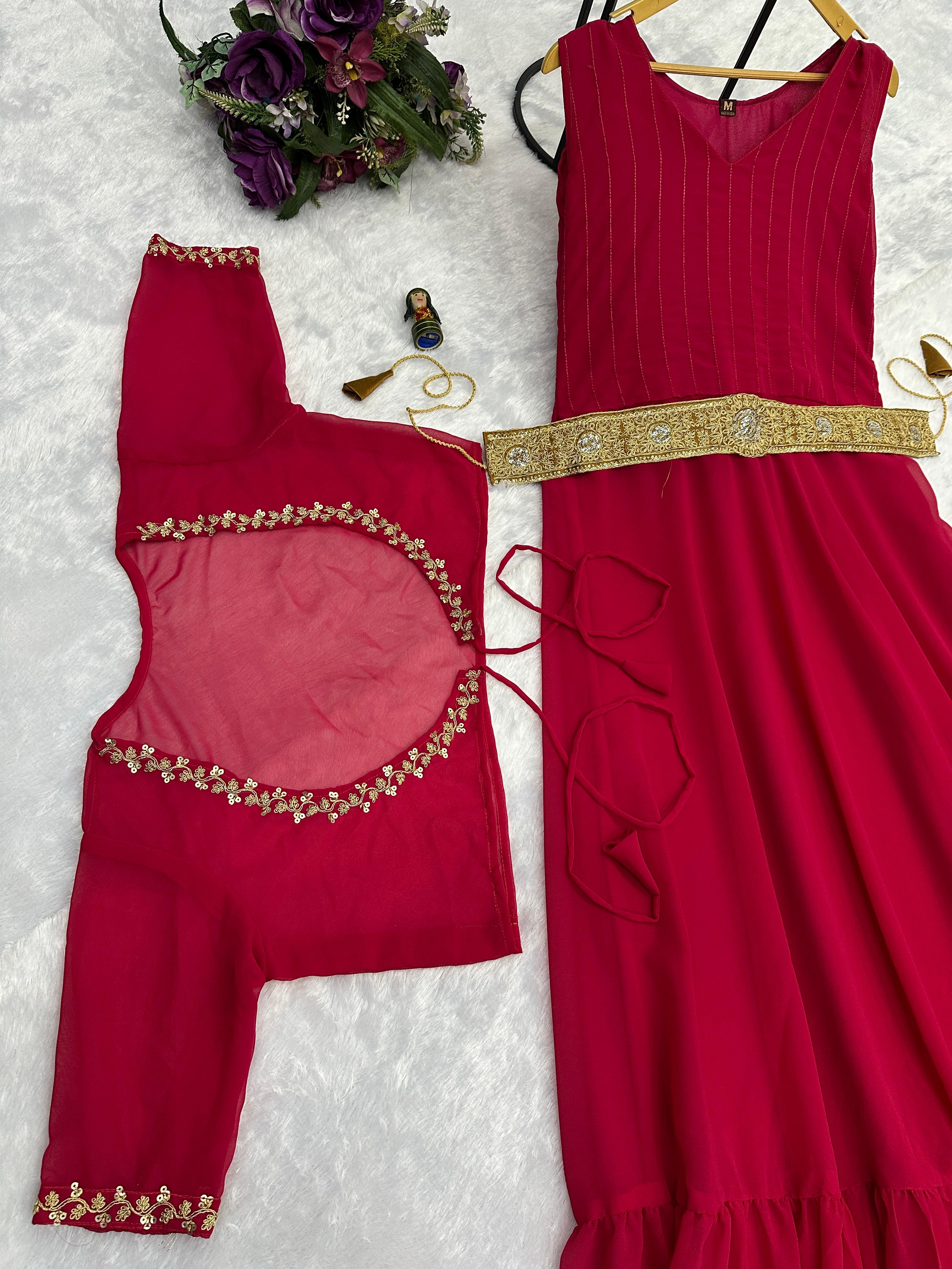 Designer Georgette Red Color Gown With Koti