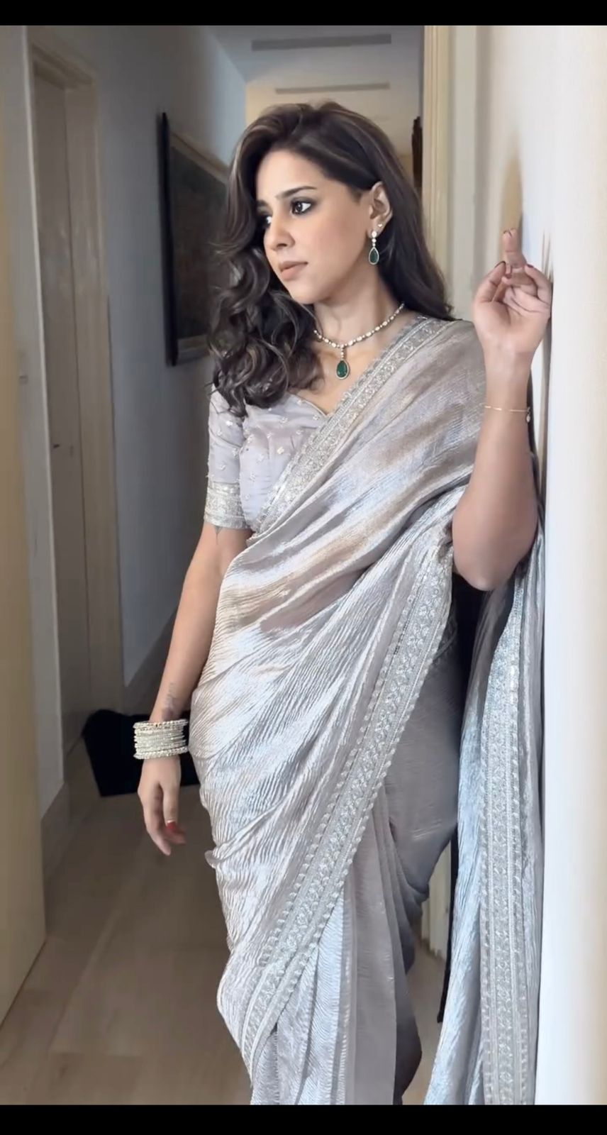 Wonderful Sequins And Embroidery Work Gray Color Designer Saree