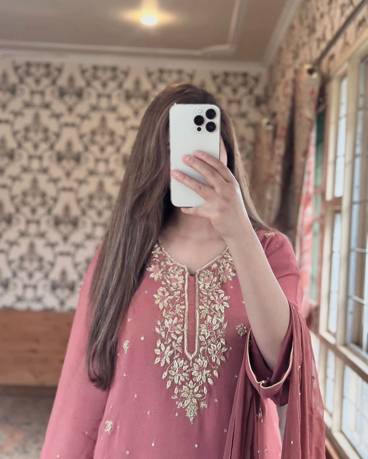 Lovely Pink Georgette Sequence Work Straight Salwar Suit