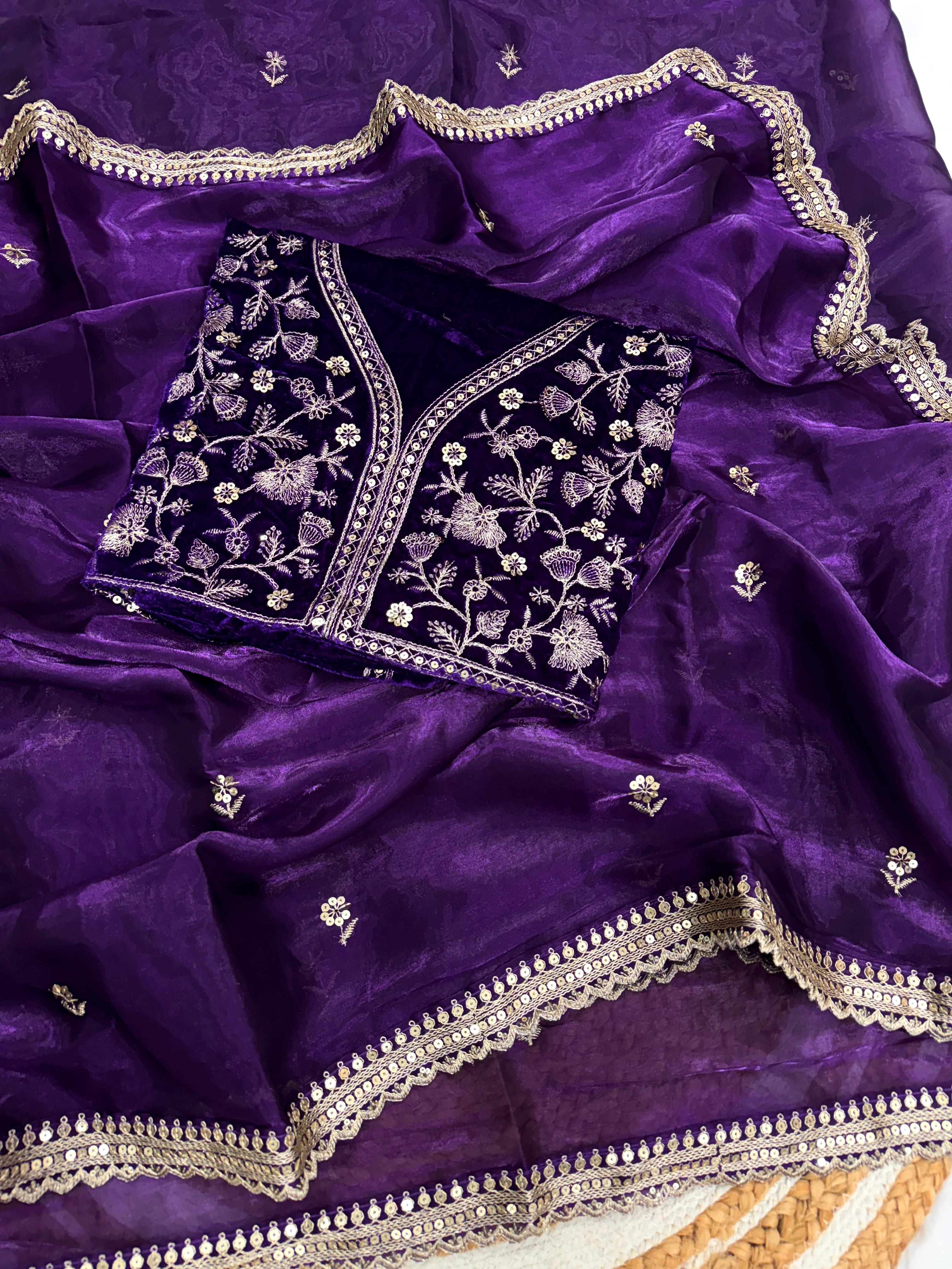 Festive Wear Purple Color Embroidery Work Saree