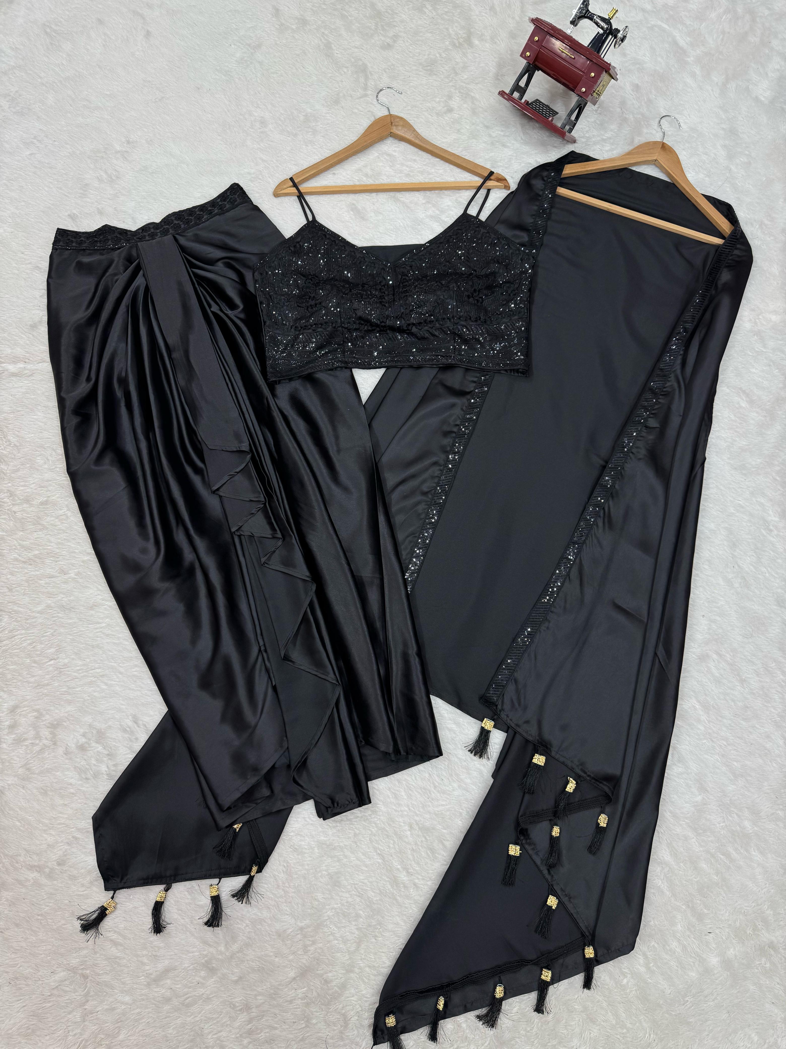 Blissful Black Color Dhoti Suit With Shrug