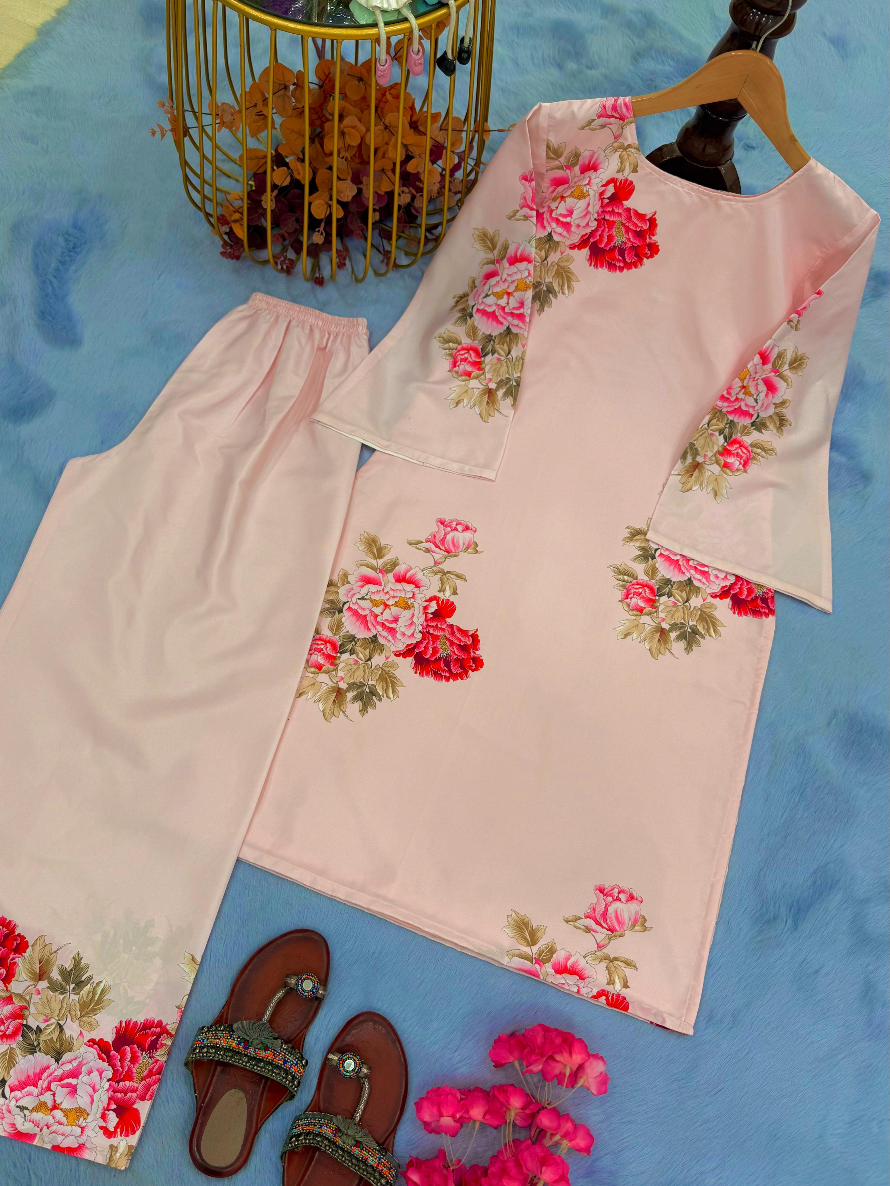 Peach Color Digital Printed Co-ord Set