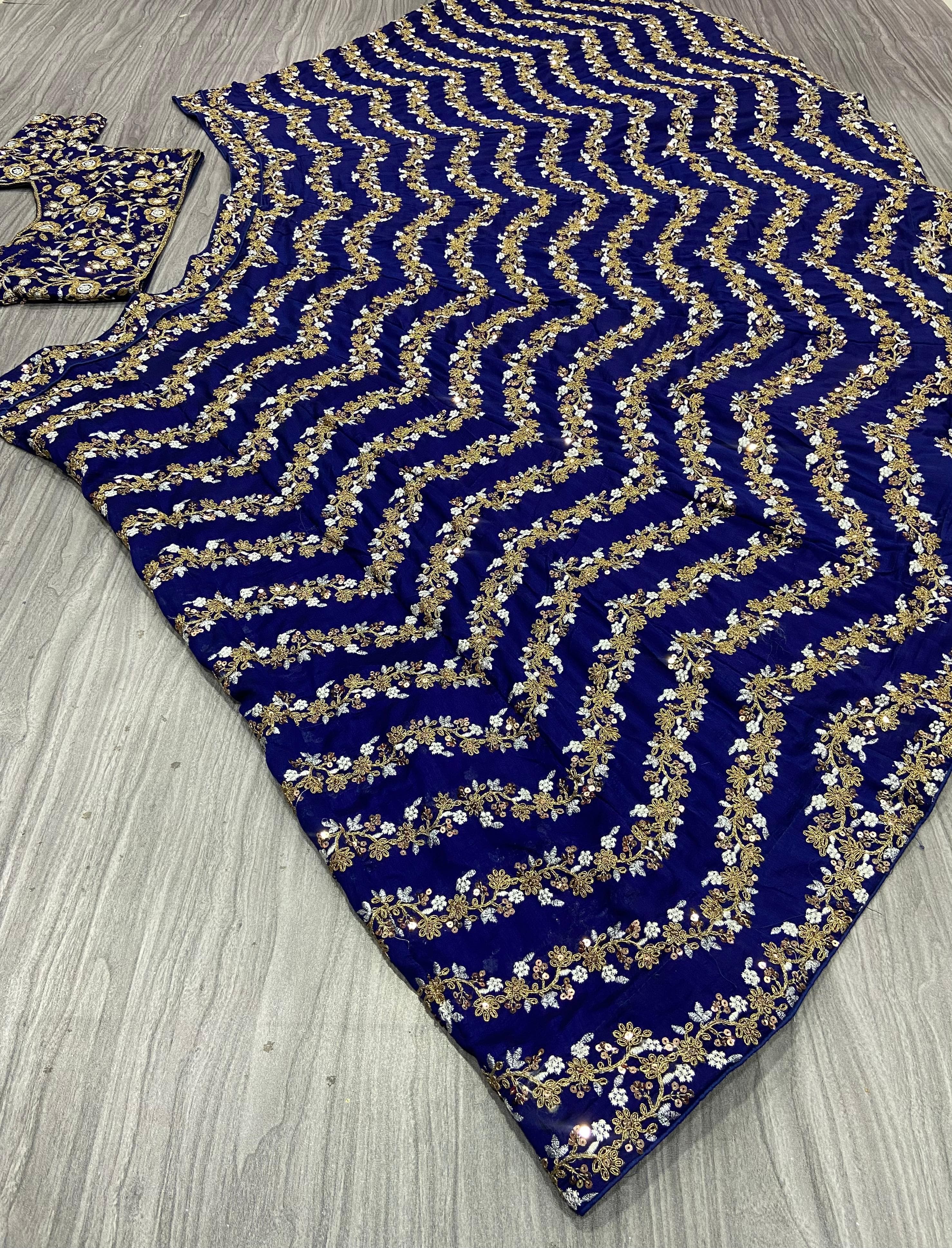 Glimmering Embroidery Work Blue Color Lehenga Choli