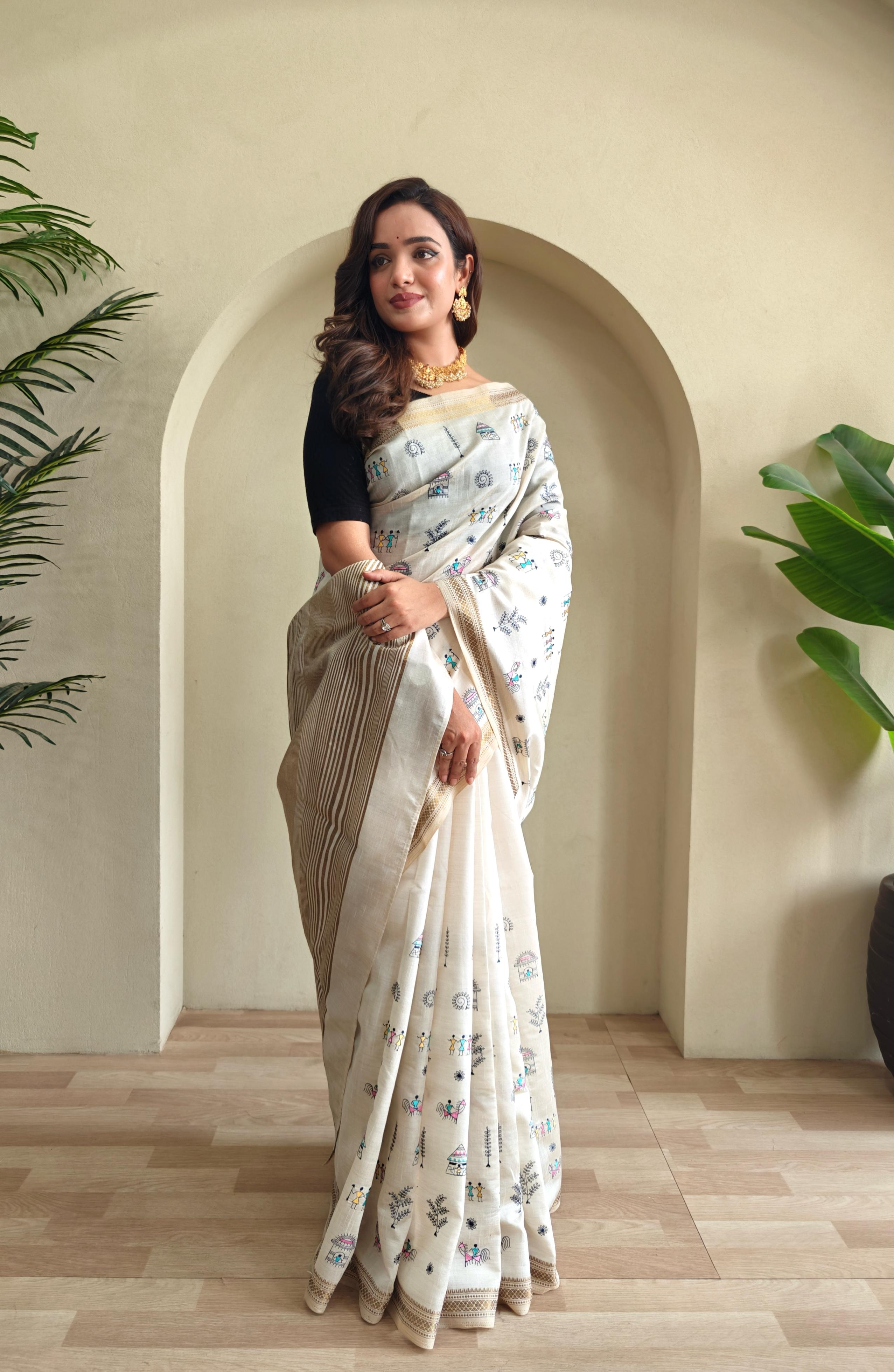 Beige Color Festive Wear Tussar Saree