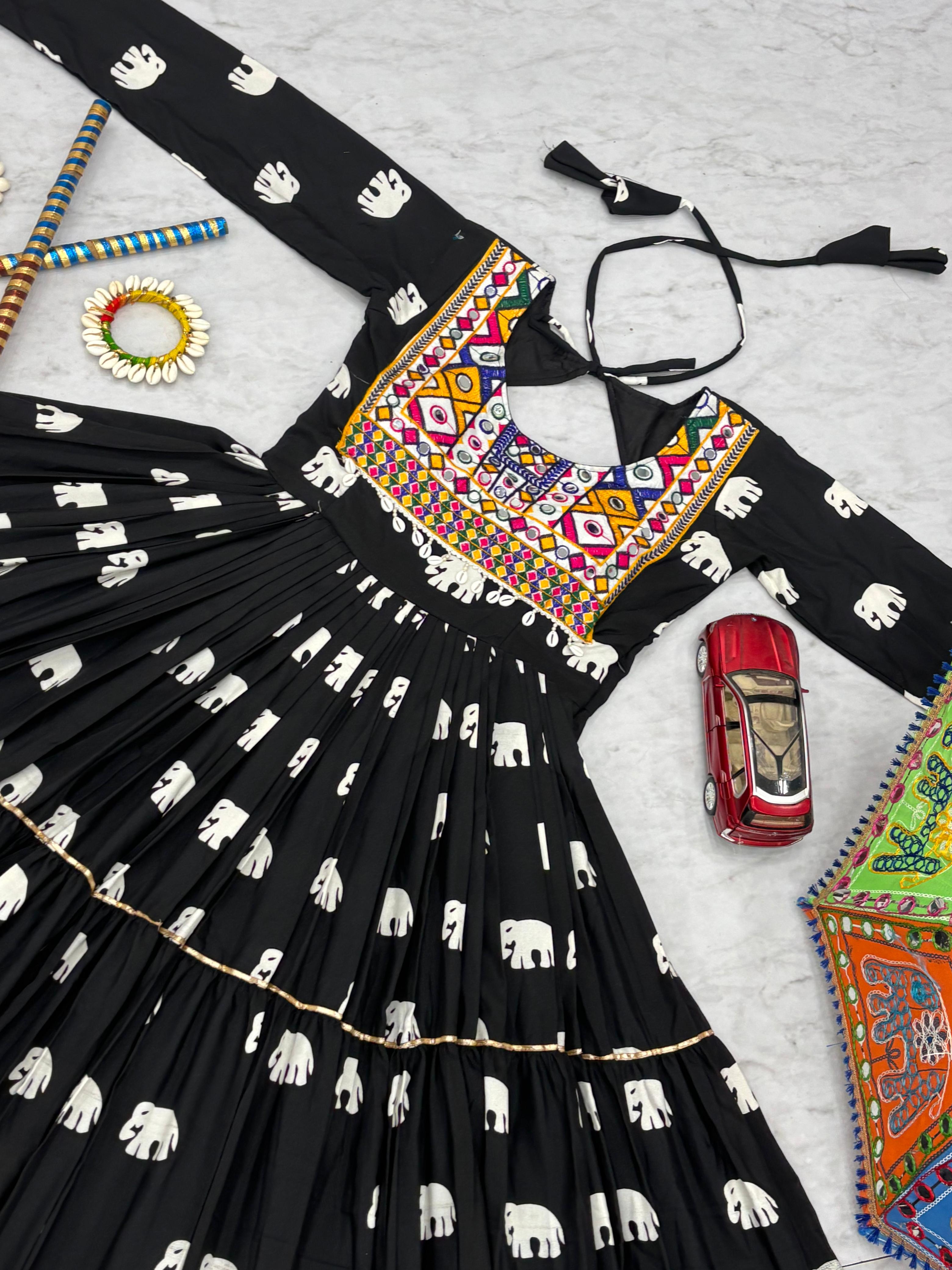 Traditional Heavy Flair Black Color Gown For Navratri