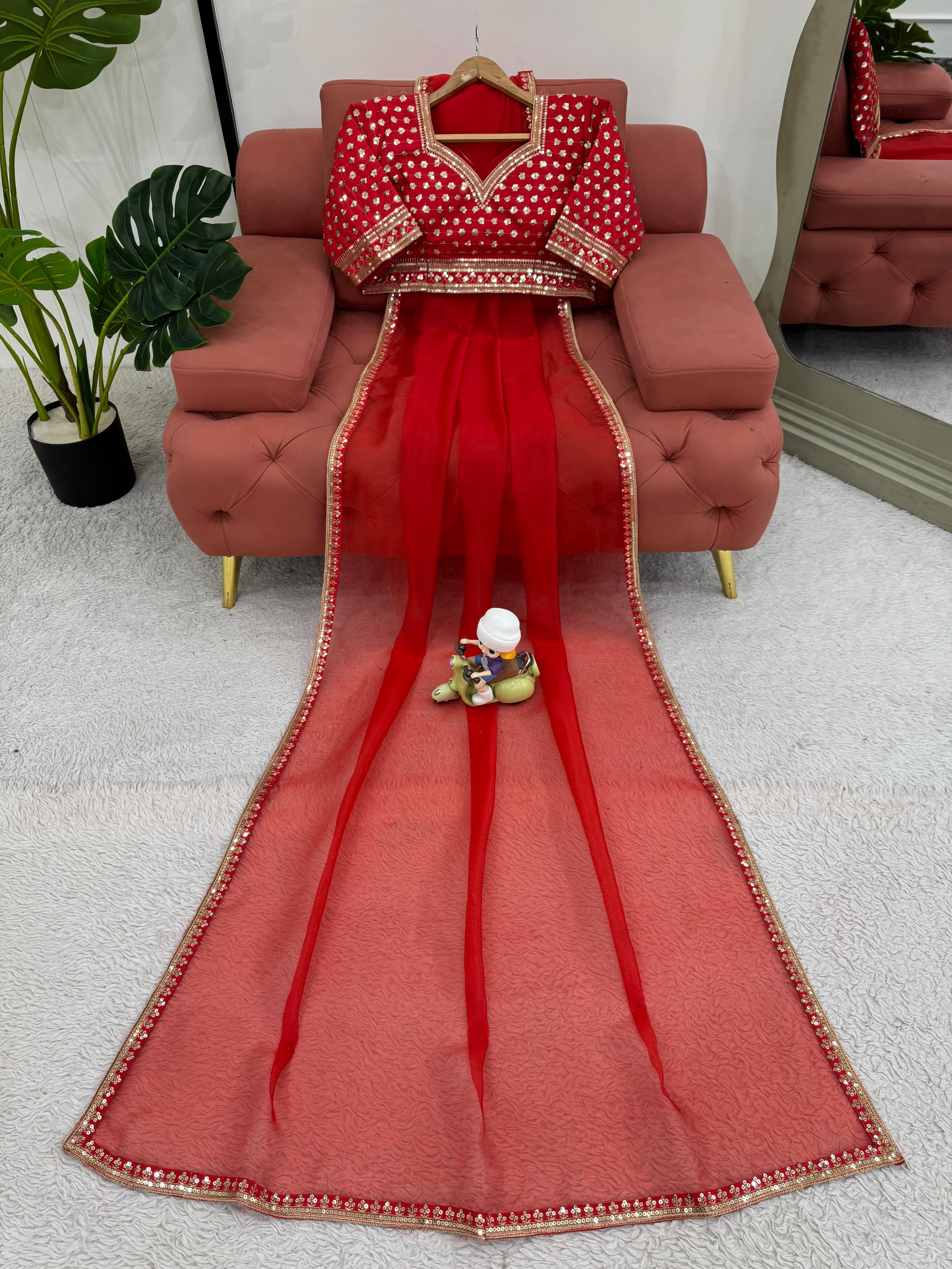 Presenting Organza Silk Red Color Saree
