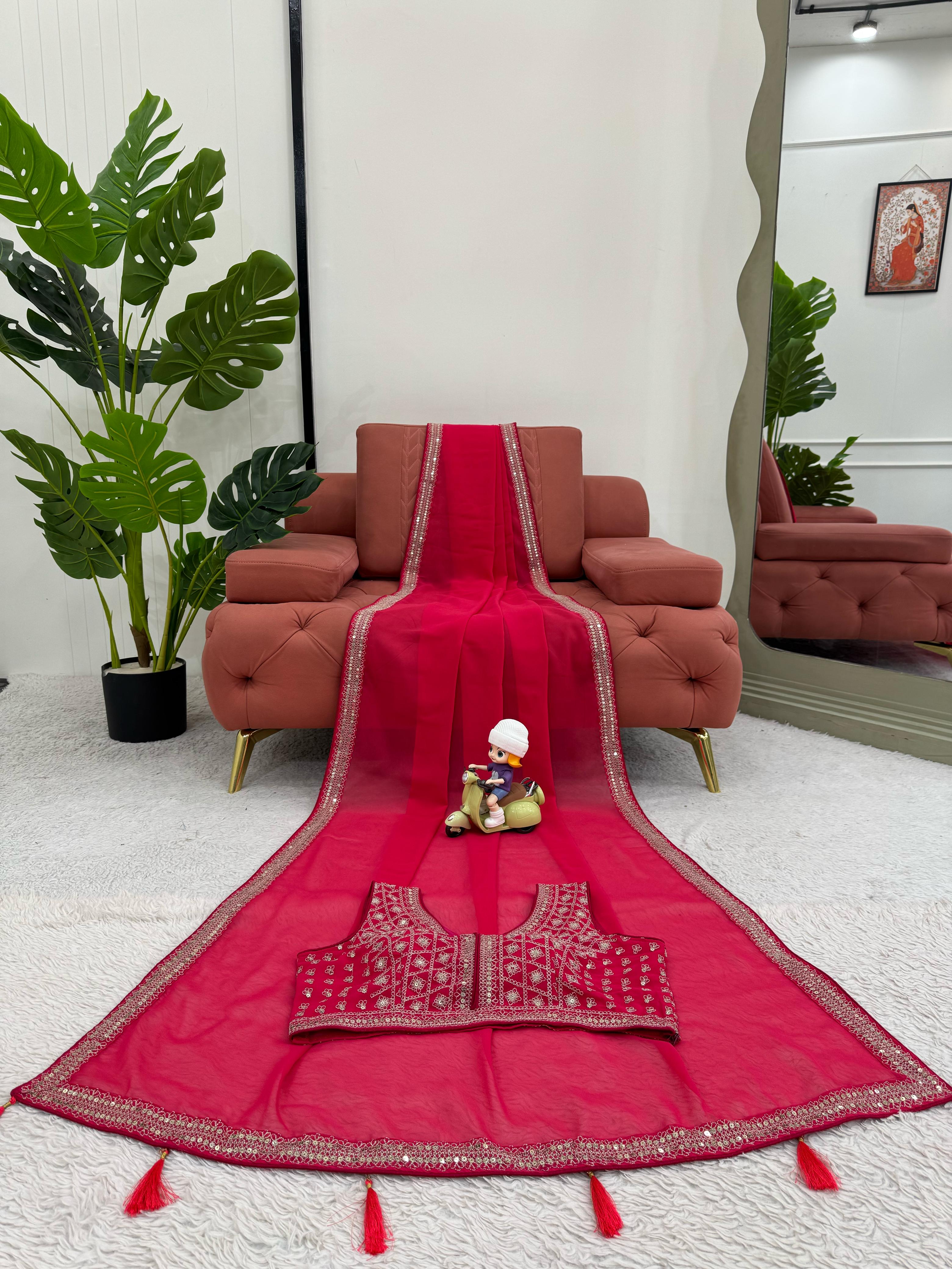 Delightful Red Color Georgette Saree