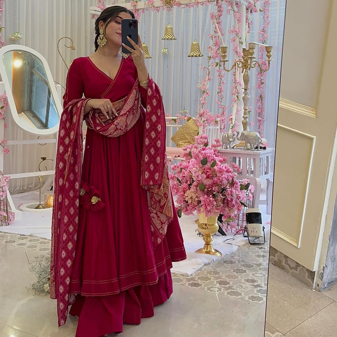 Red Color Fully Stitched Huge Flair Anarkali Gown