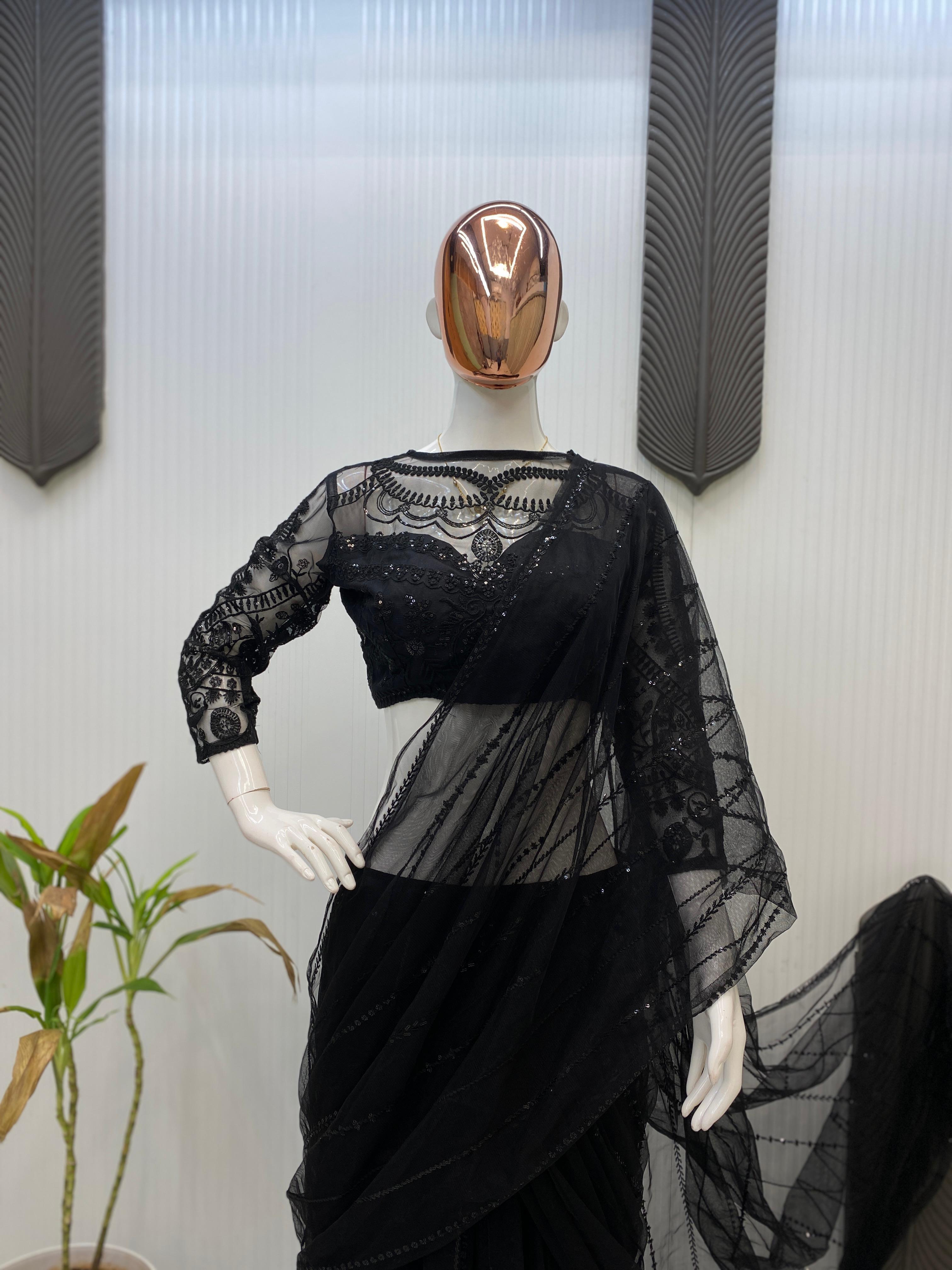 Butterfly Net Black Color Attractive Lehenga Saree