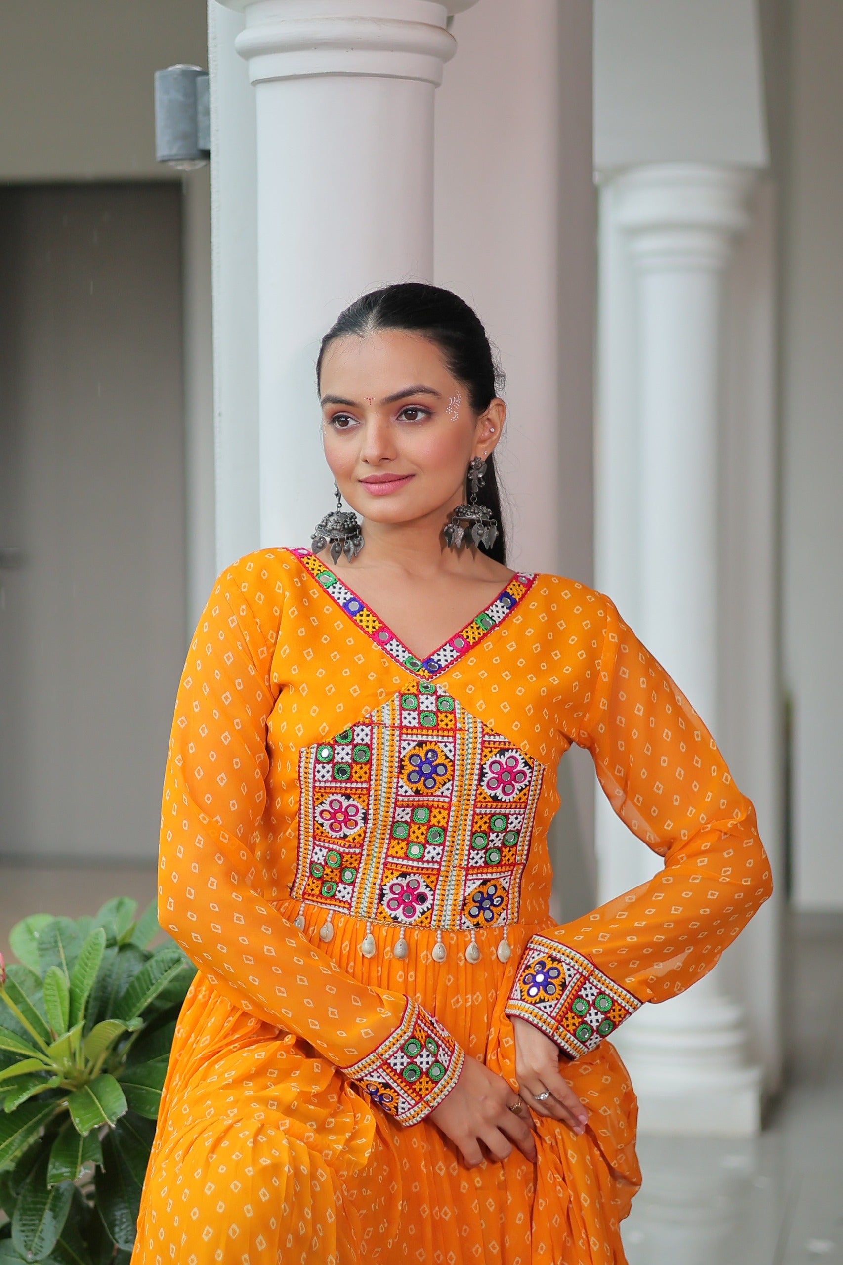 Lovely Yellow Color Bandhani Print Navratri Special Gown