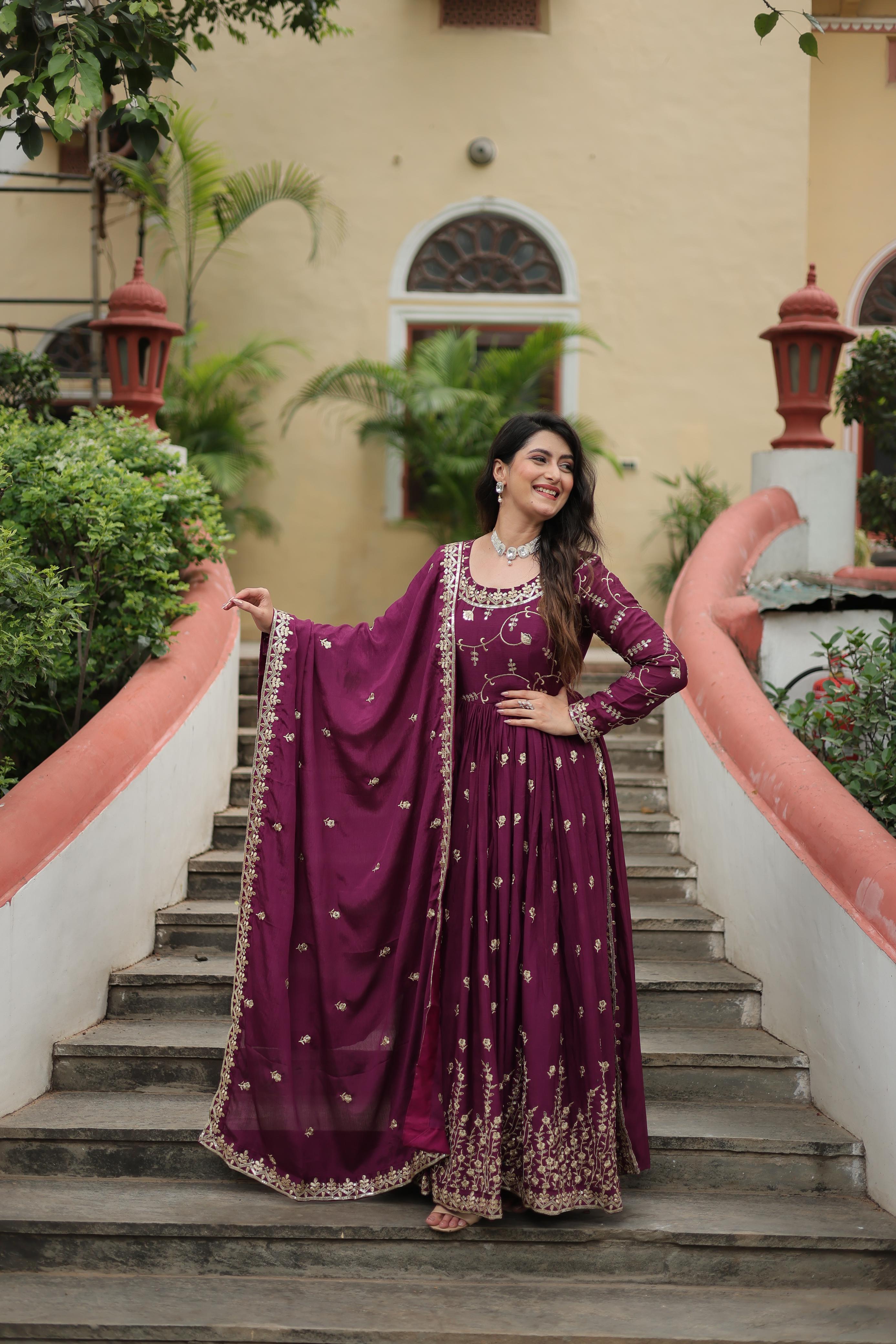Marvelous Sequins Embroidered Work Wine Color Sharara Suit
