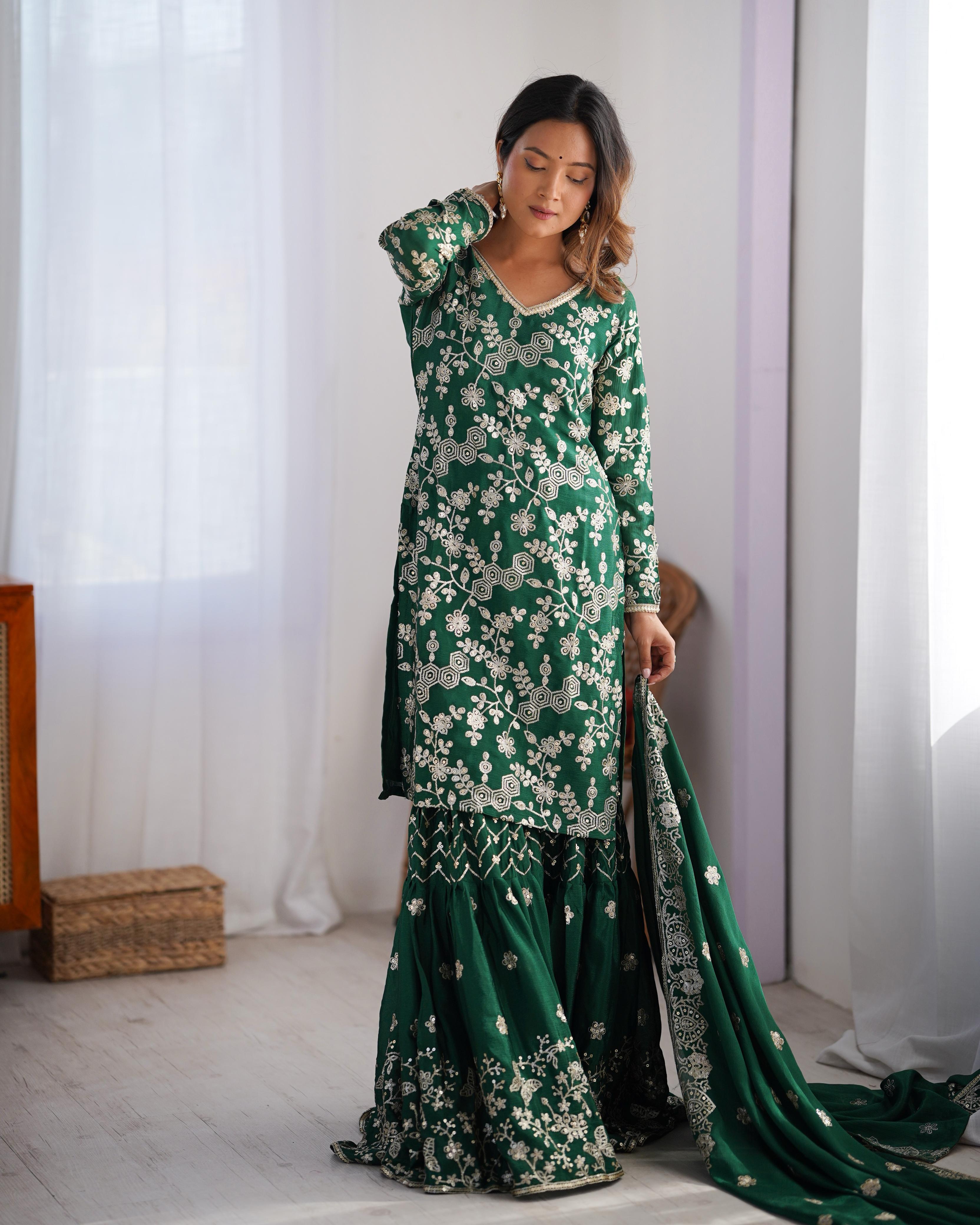 Green Color Full Work Fabulous Sharara Suit