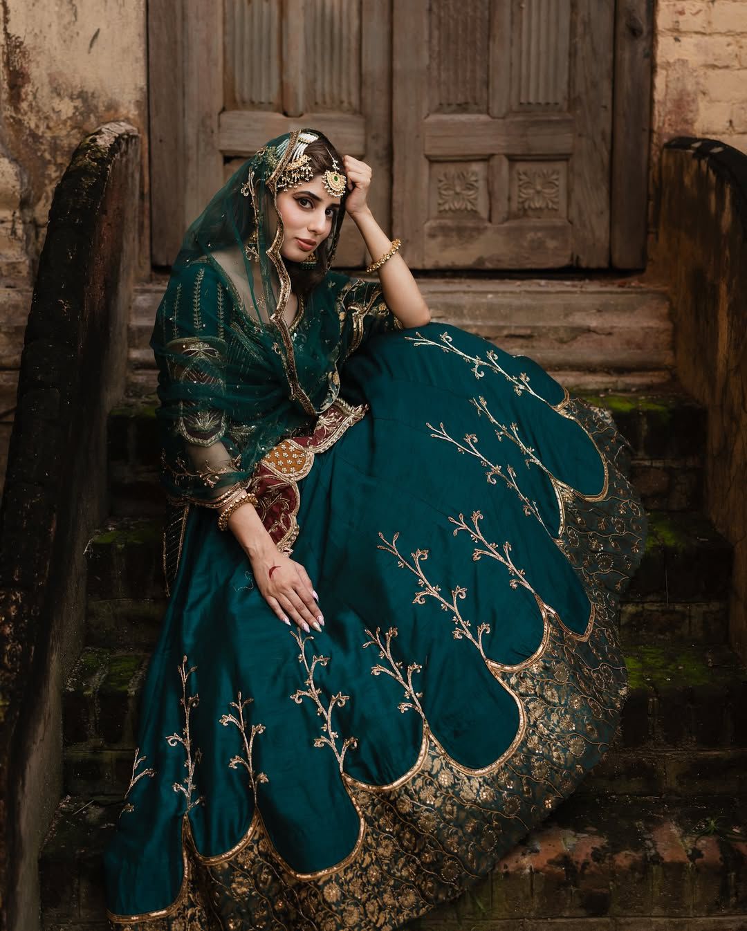 Function Wear Heavy Work Green Color Top With Lehenga