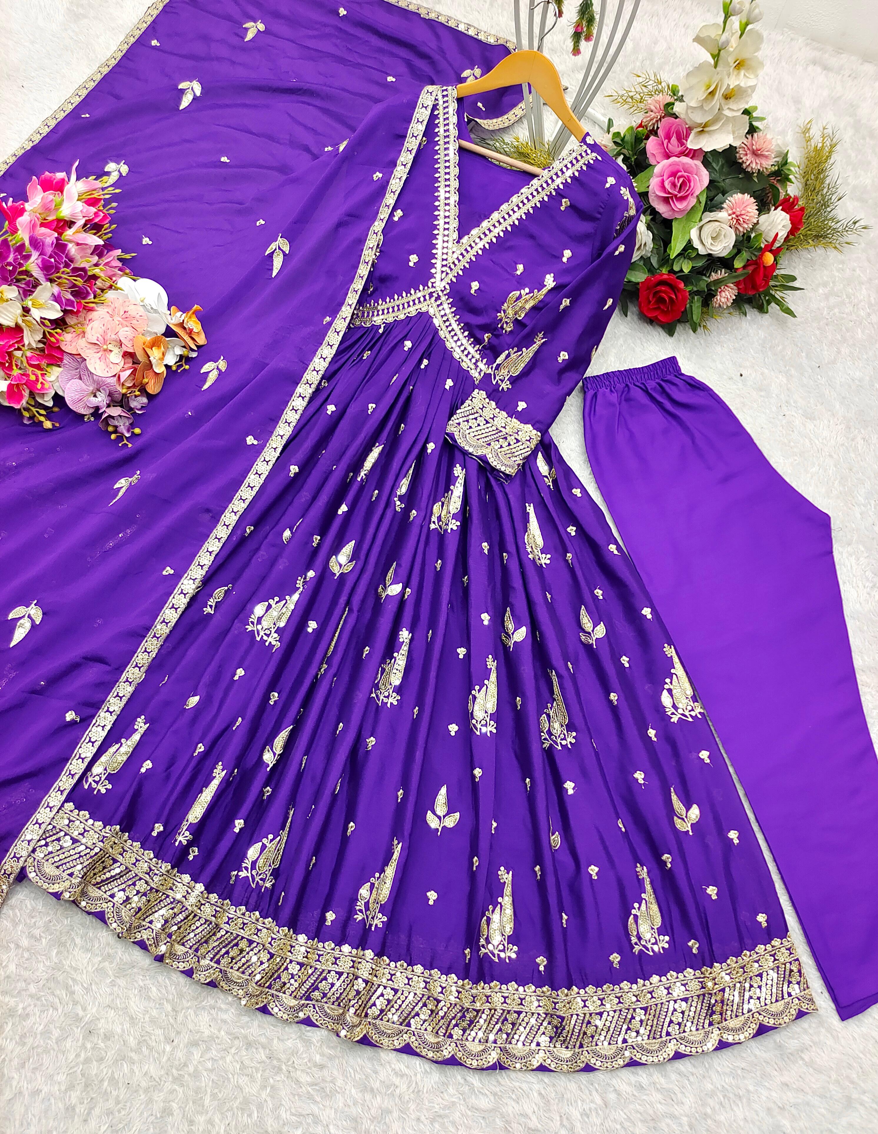 Marvelous Purple Color Gown With Dupatta Set