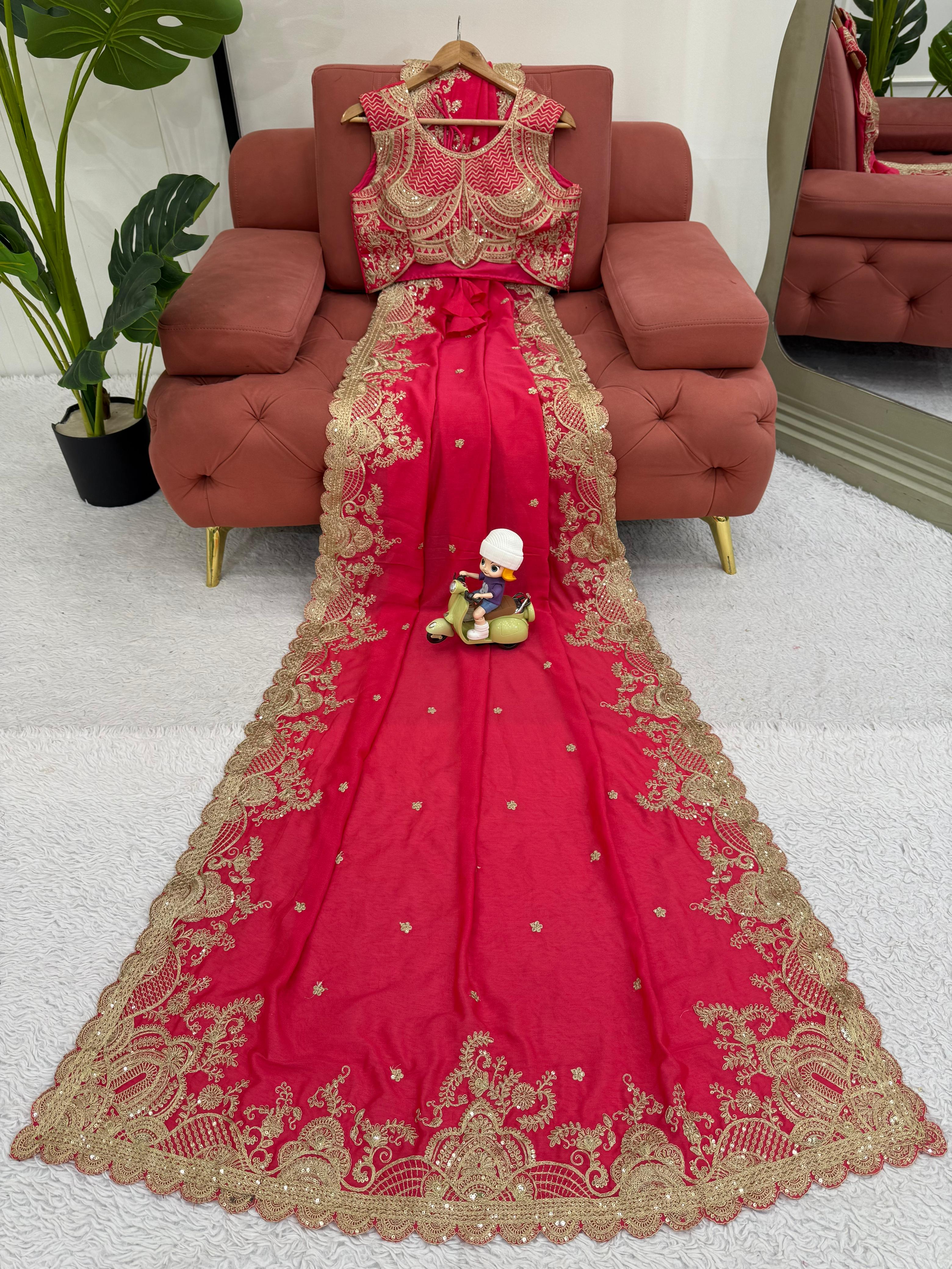 Sequence Work Red Color Mesmerizing Silk Saree