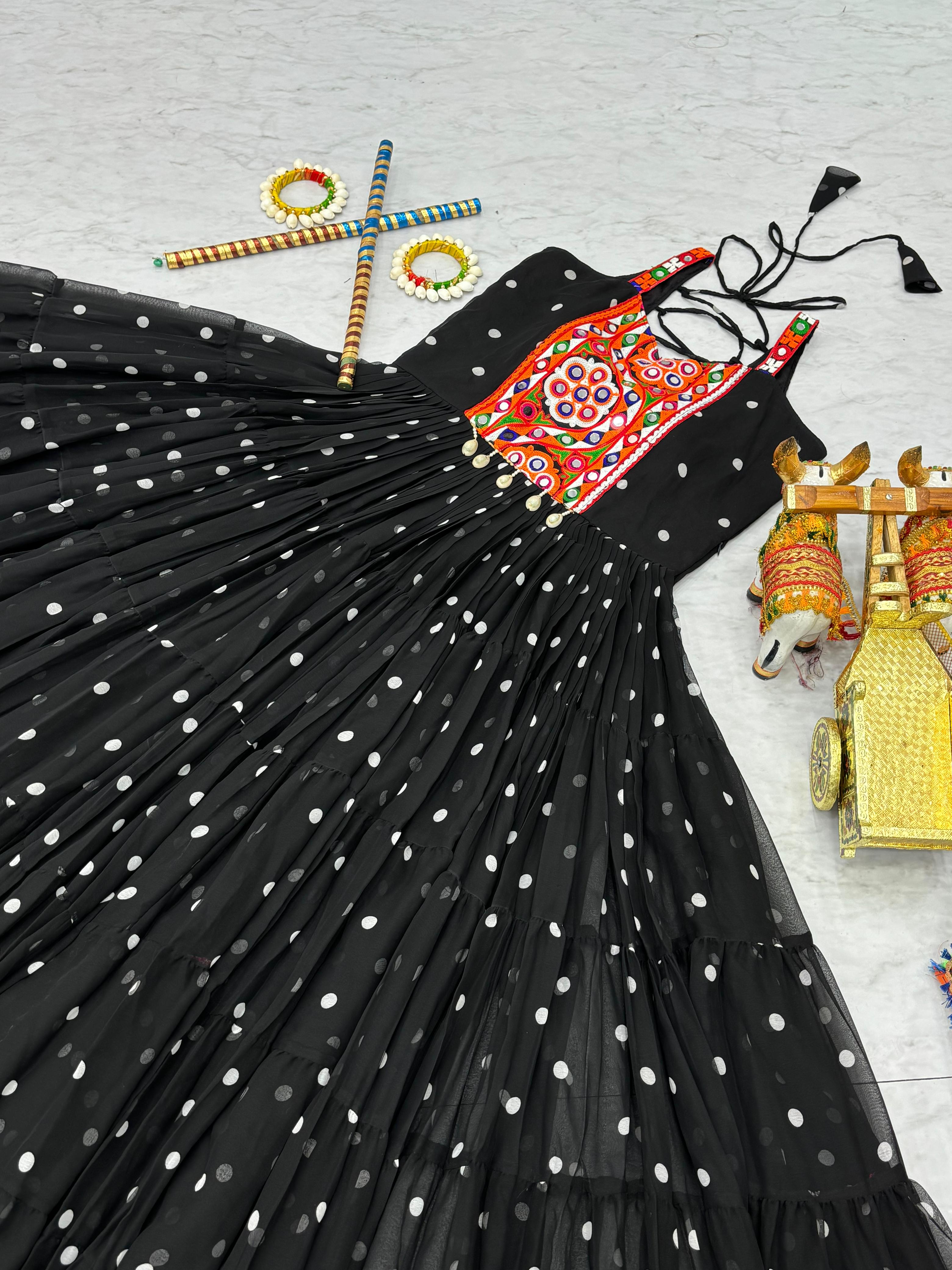 Adorable Black Color Gamthi Work Navratri Wear Gown