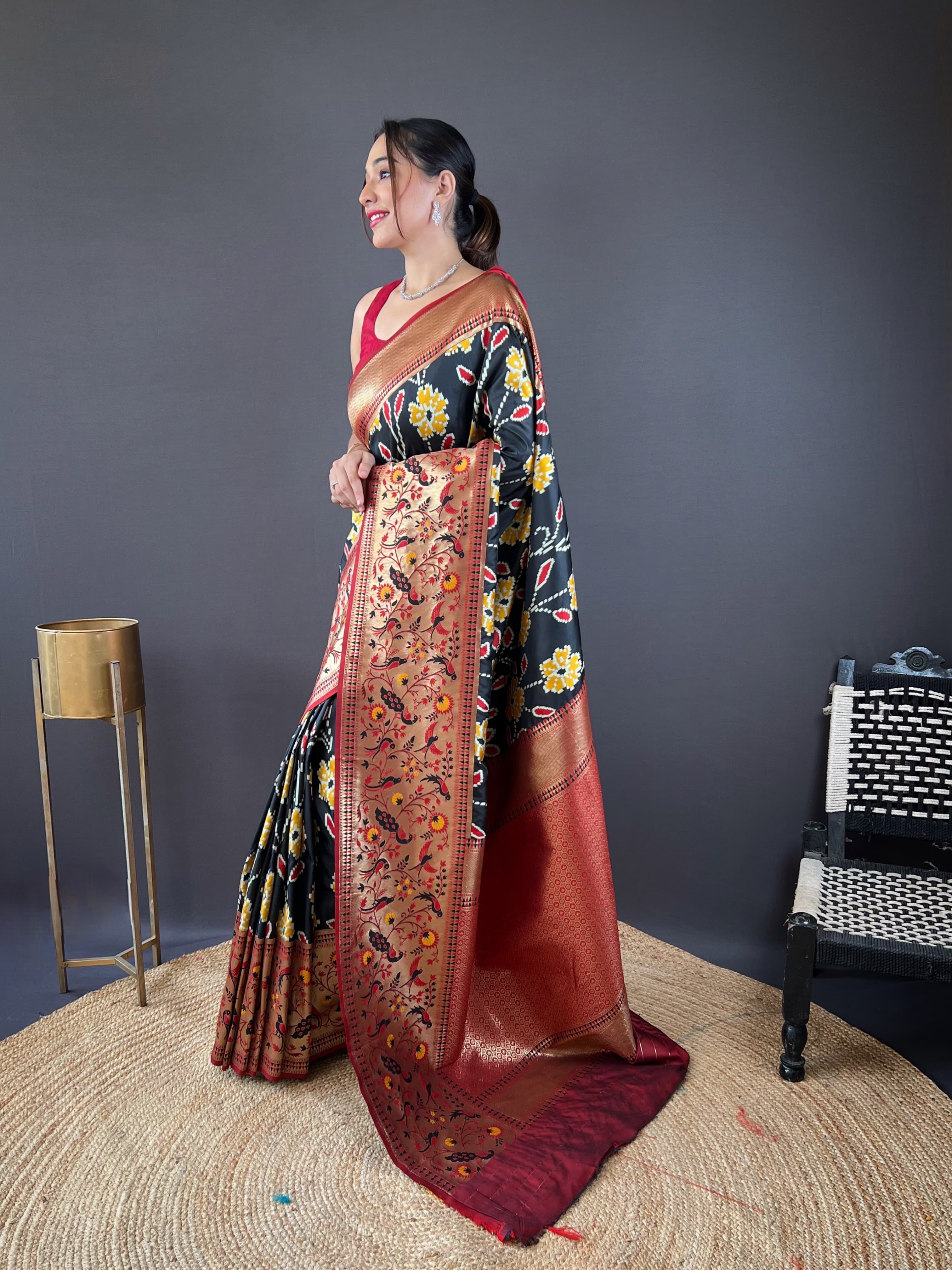 Adorable Silk Patola Weaving Black Color Saree