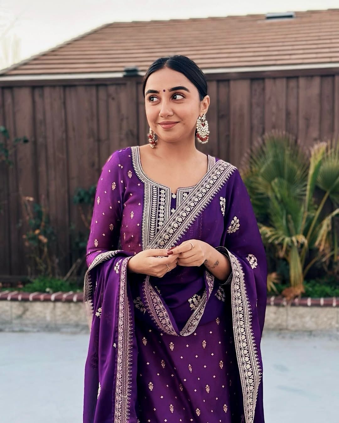 Glimmering Embroidery Work Purple Color Salwar Suit