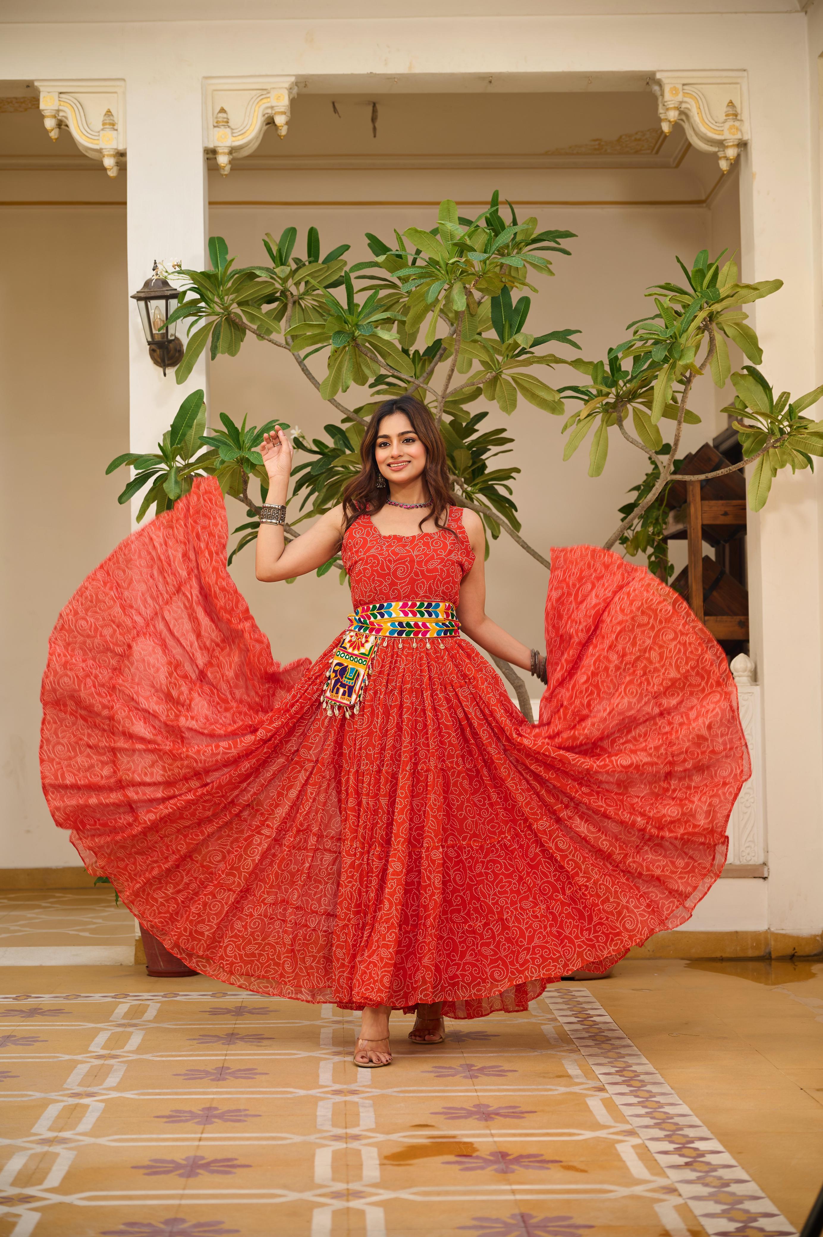 Bandhani Print Orange Color Navratri Gown