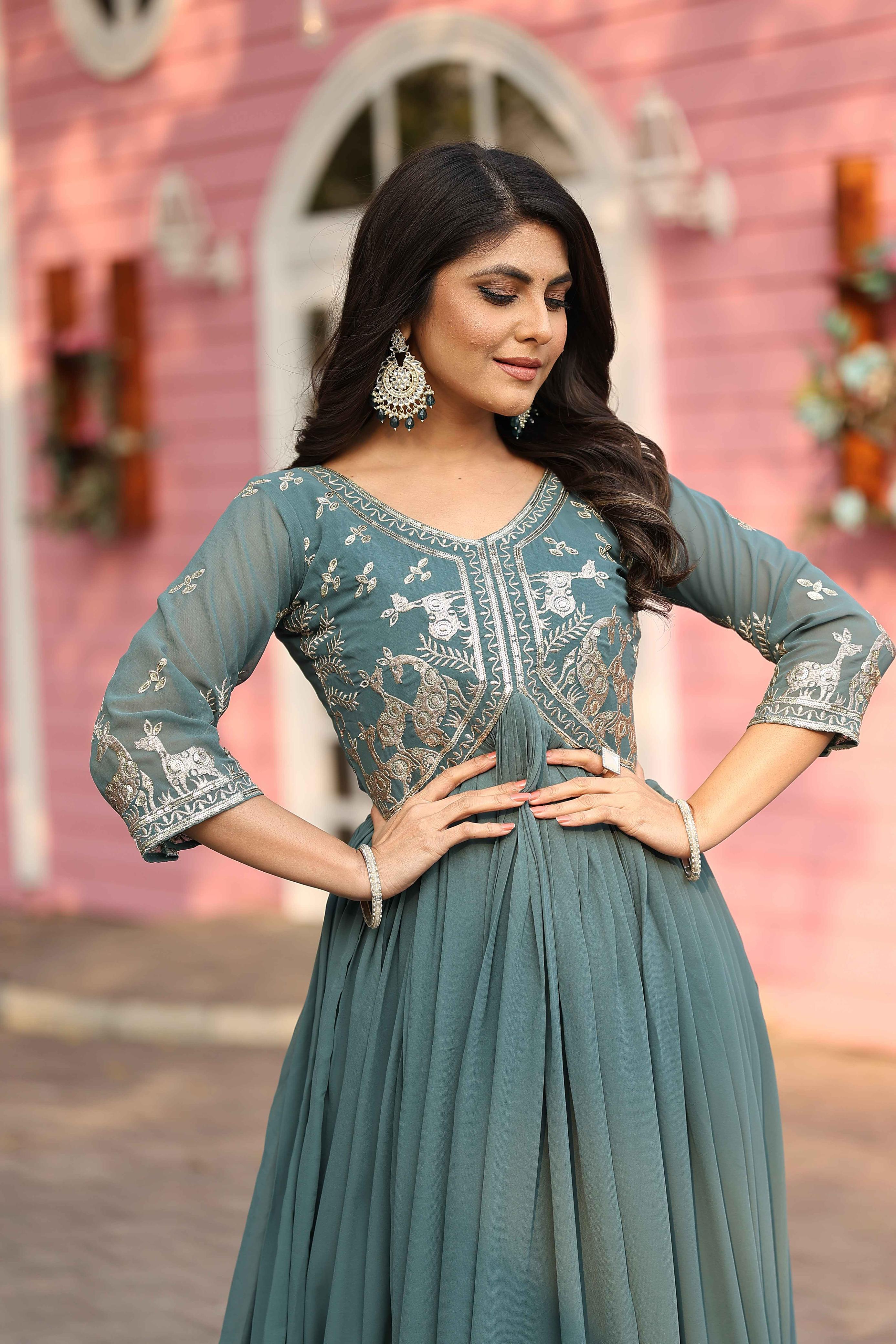 Glorious Vichitra Silk Rama Color Gown