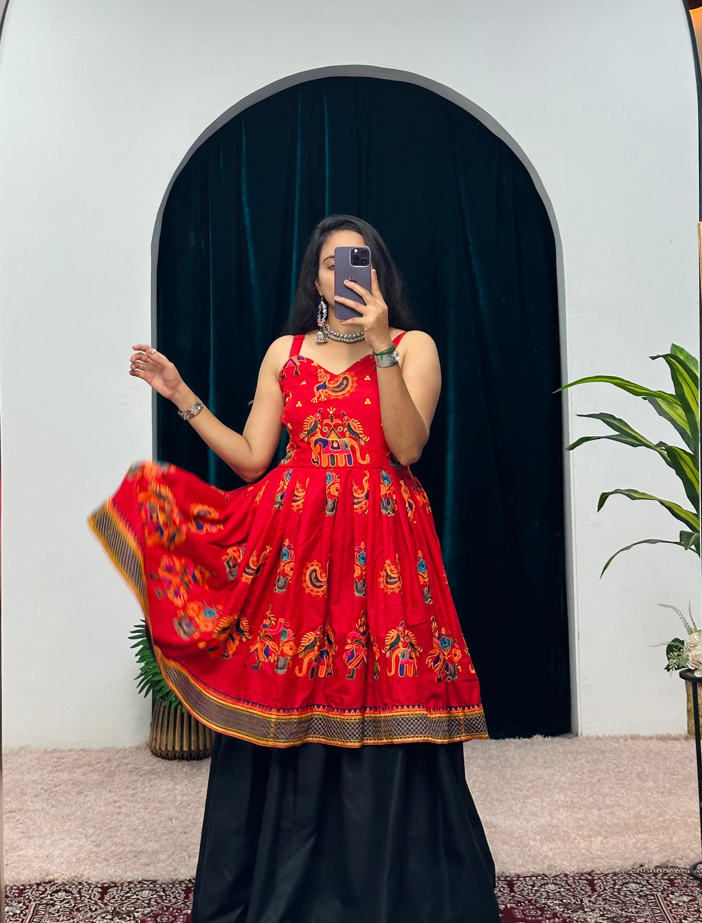 Attractive Red Color Navratri Lehenga With Top