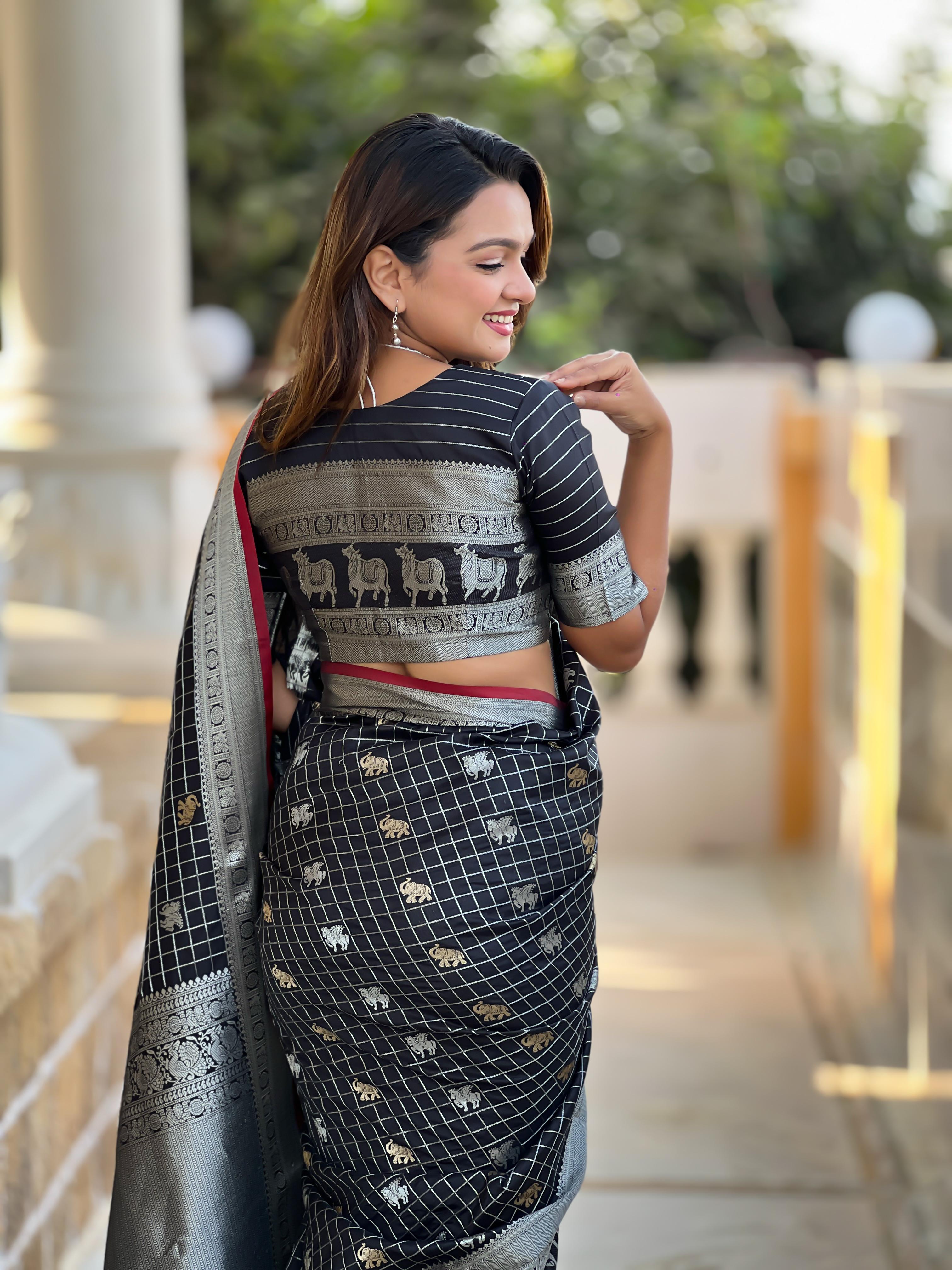 Fashionable Soft Silk Black Color Saree