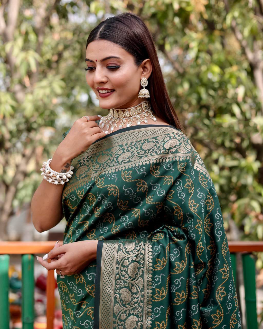 Green Color Bandhani Design Patola Silk Saree