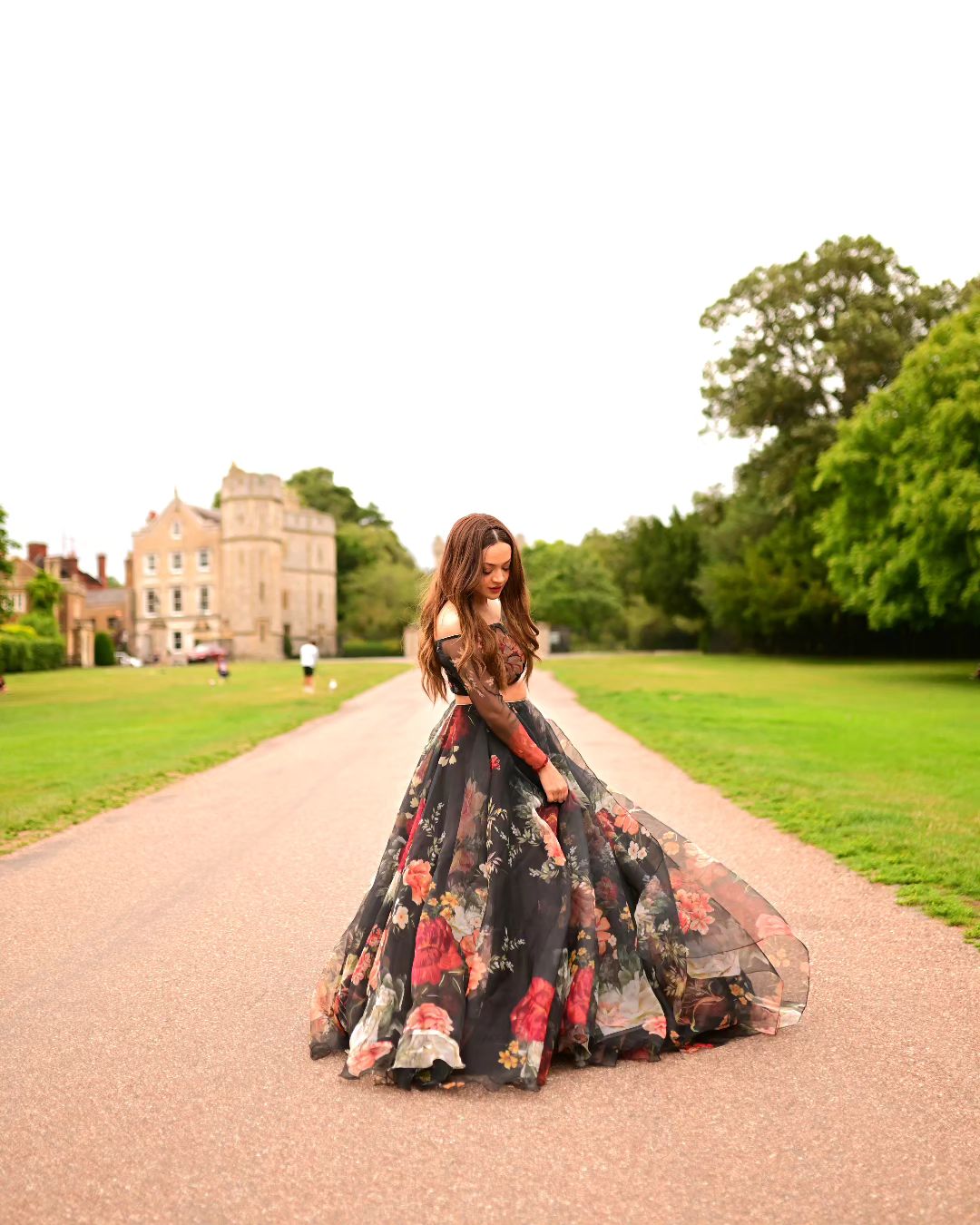 Organza Black Color Multi Flower Print Lehenga Choli