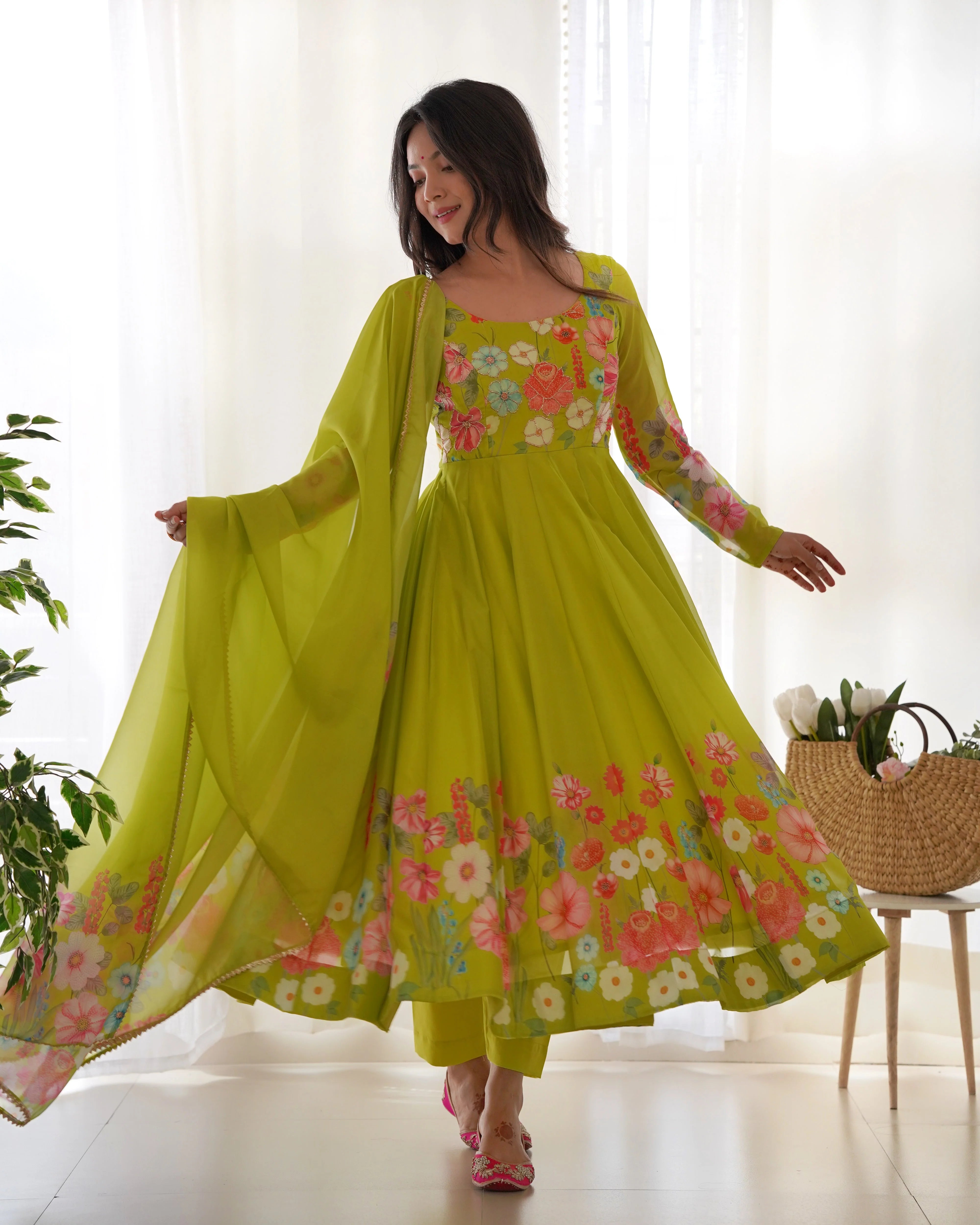 white christmas dresses Multi Flower Print Parrot Green Color Anarkali Suit vastracloth white christmas dresses Multi Flower Print Parrot Green Color Anarkali Suit vastracloth