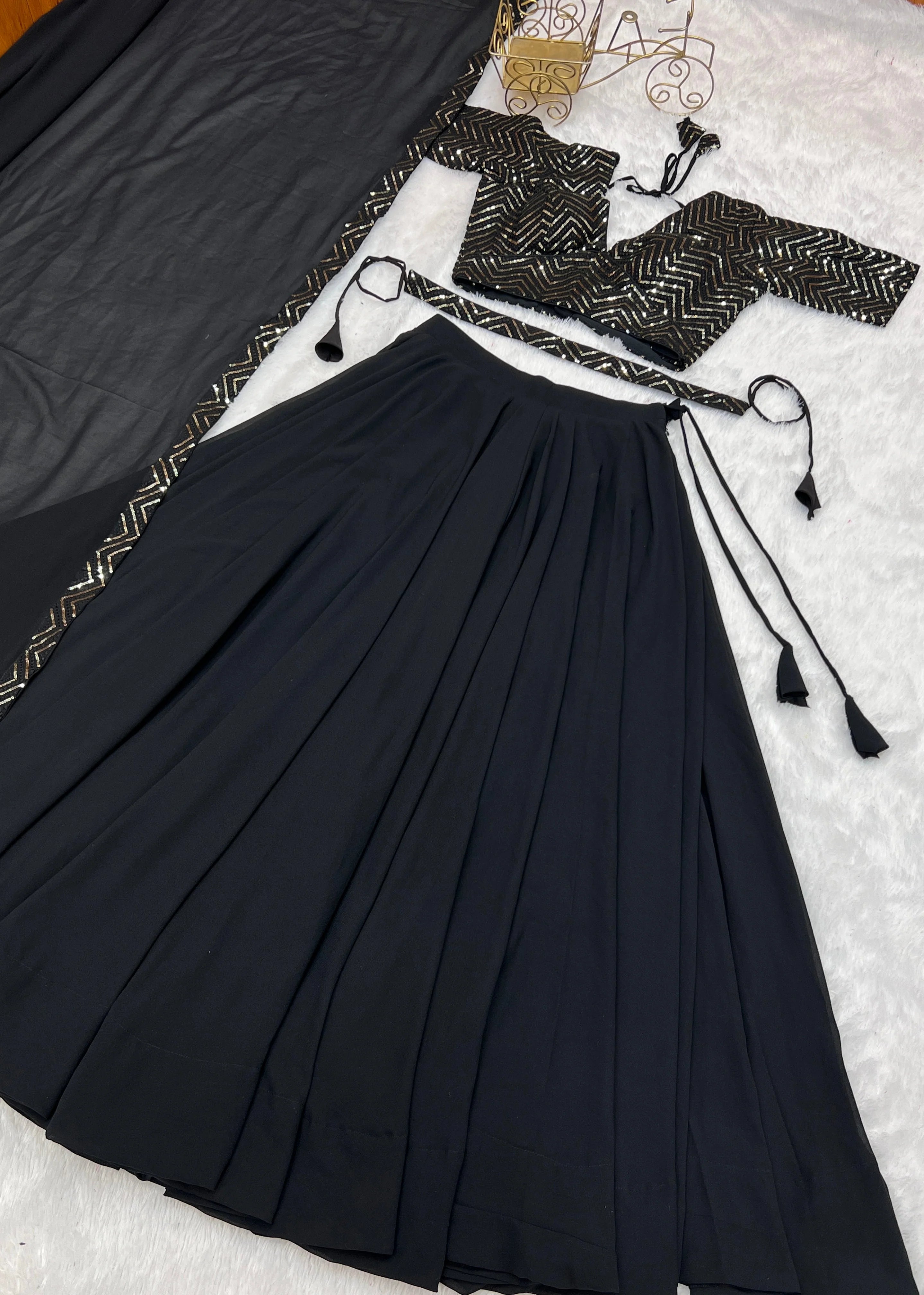 Plain Black Lehenga With Sequence Work Blouse