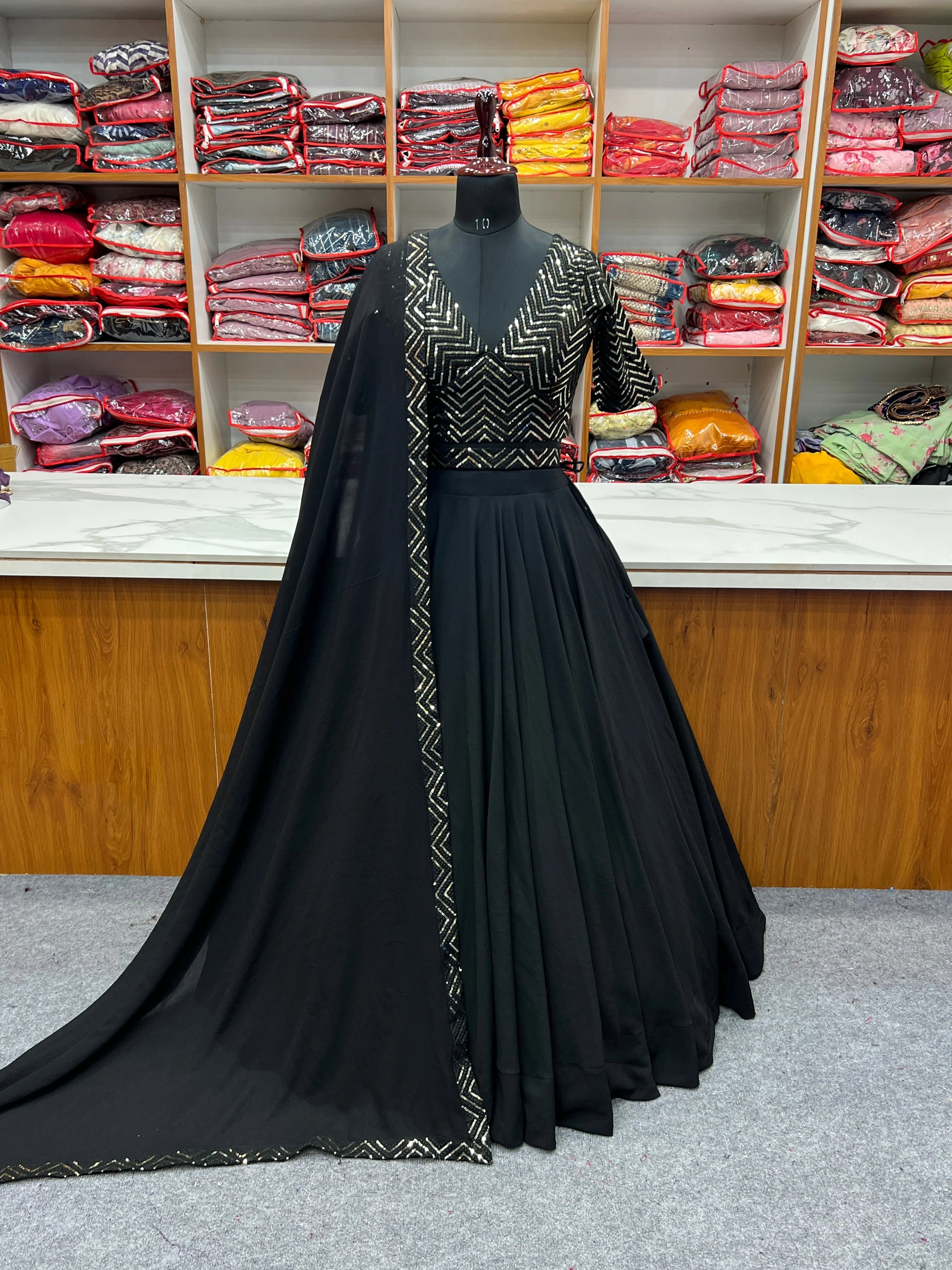 Plain Black Lehenga With Sequence Work Blouse