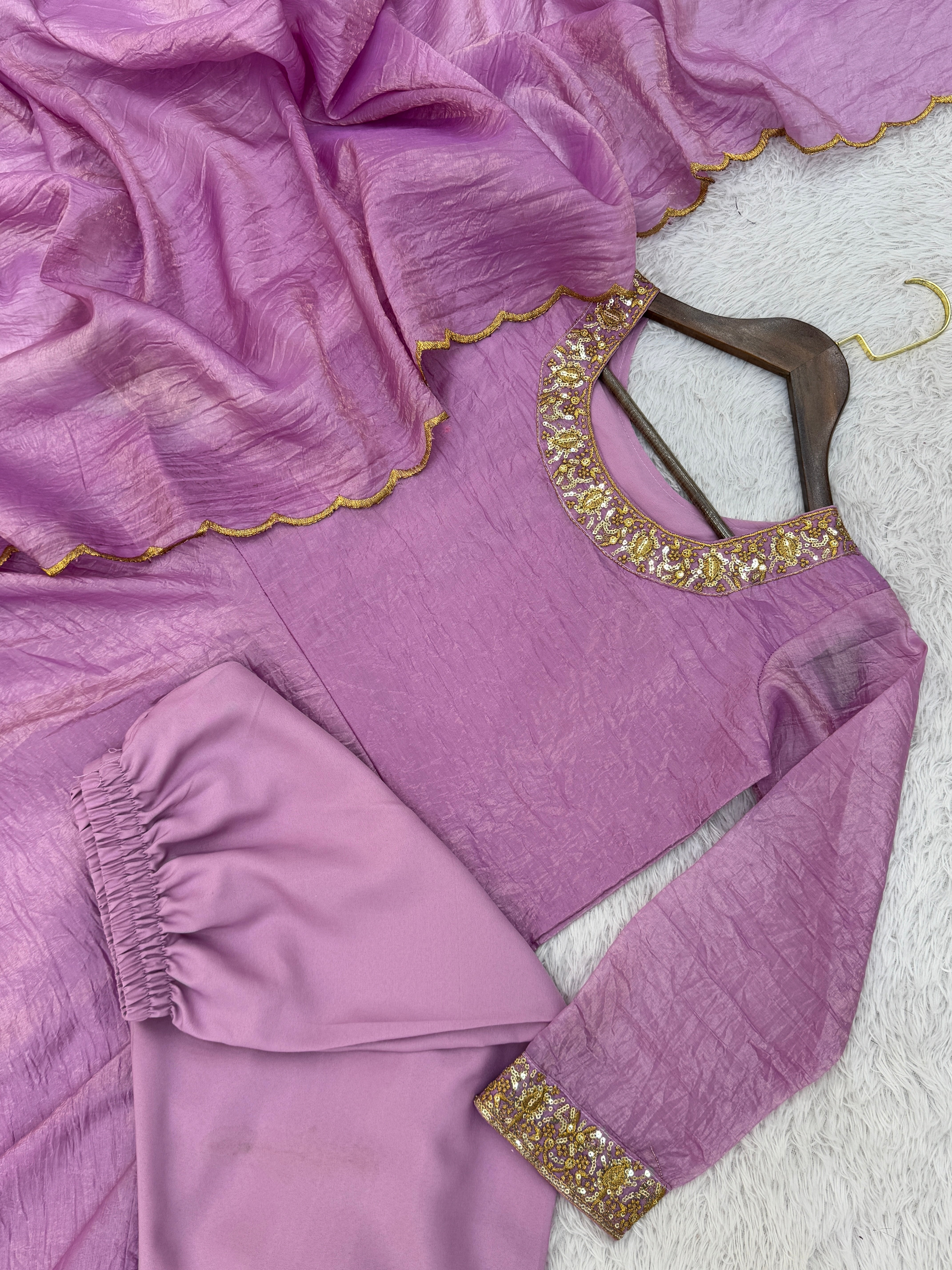 Delightful Embroidery Lavender Color Anarkali Gown with Dupatta