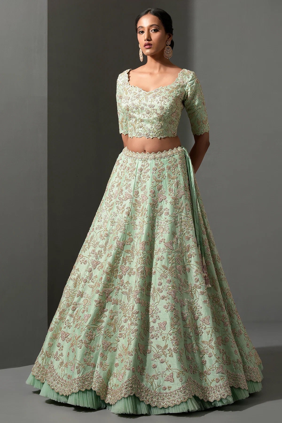 Fabulous Pista color Mulberry silk lehenga Choli