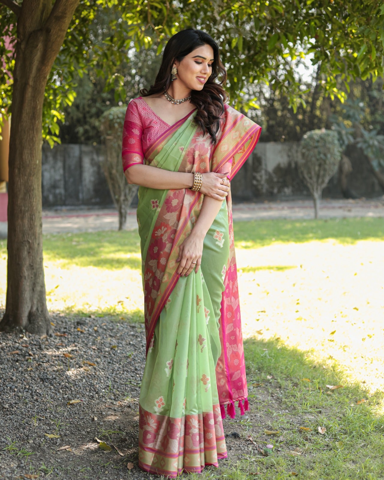 Festive Wear Pista Color Designer Organza Saree