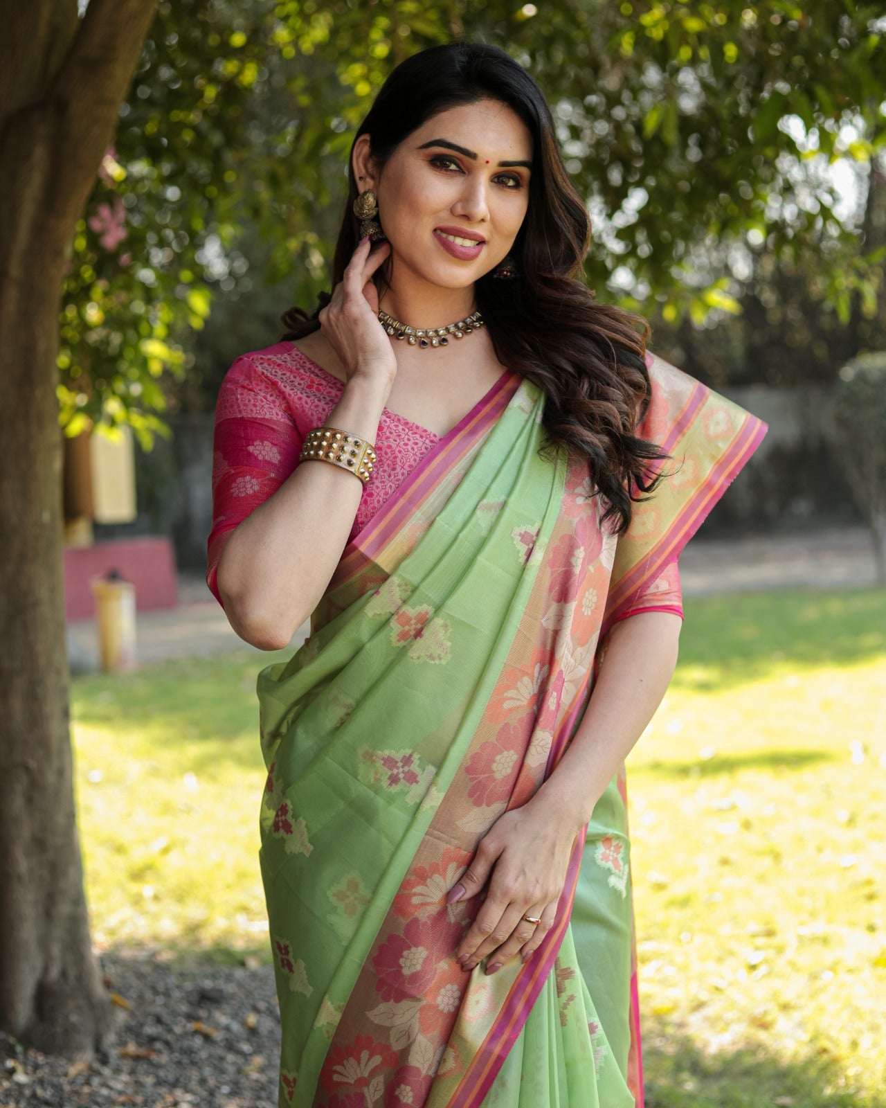 Festive Wear Pista Color Designer Organza Saree