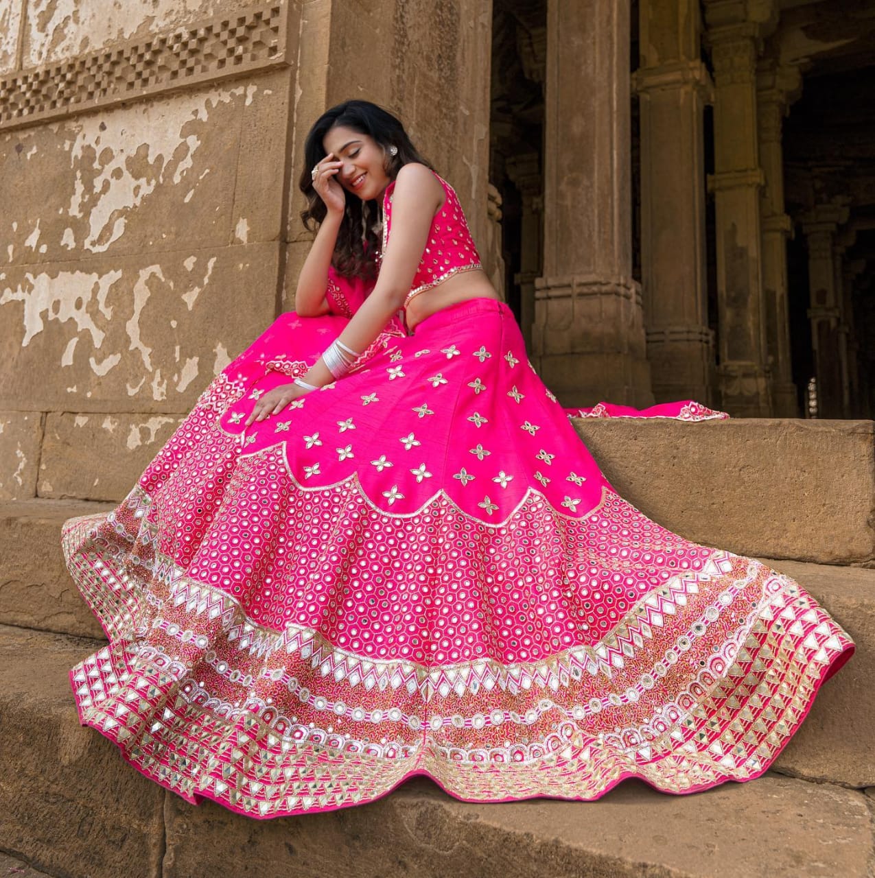 Pink Color Embroidery Work Bridal Lehenga Choli