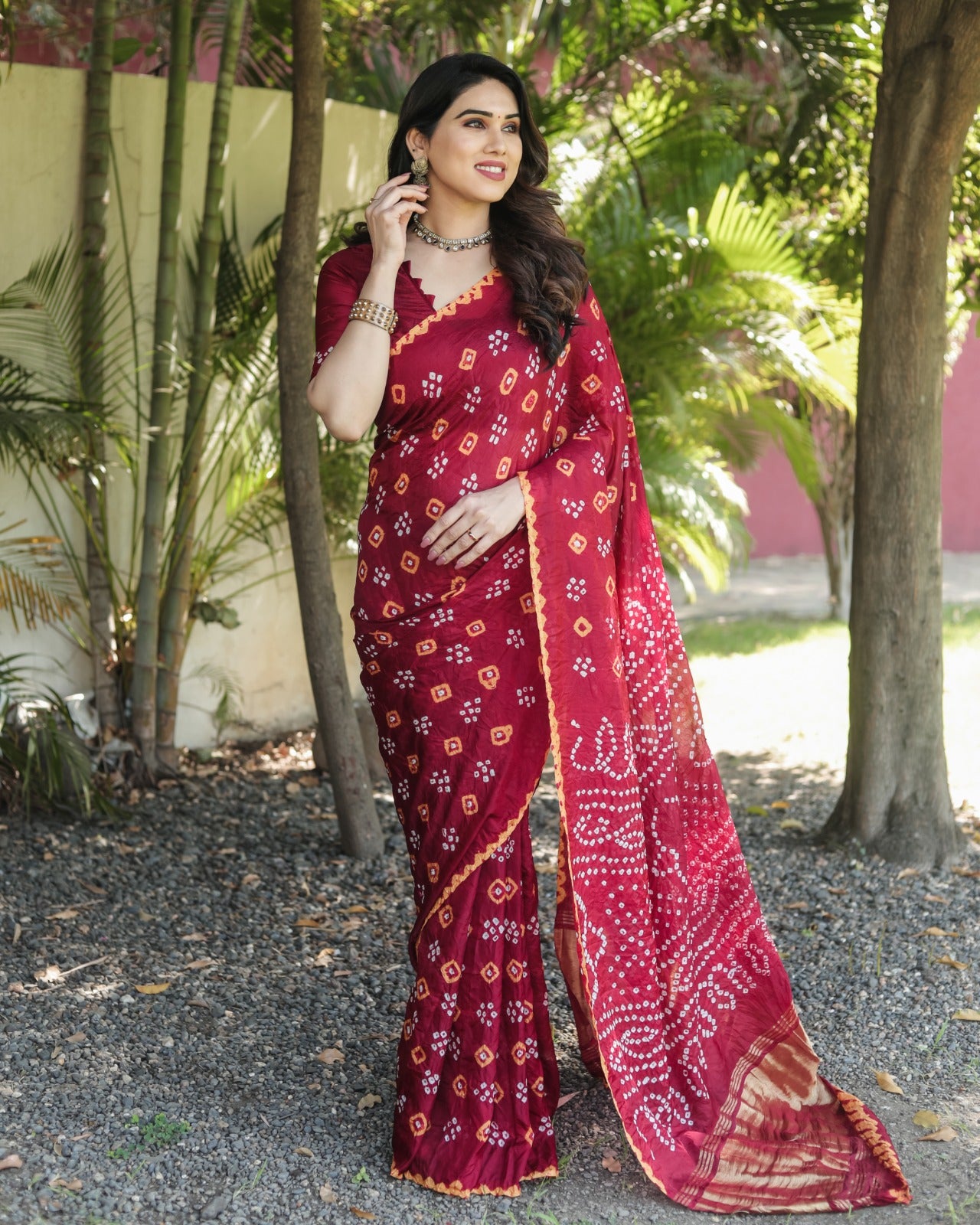 Rich Tissue Pallu With Maroon Color Original Bandhani Saree