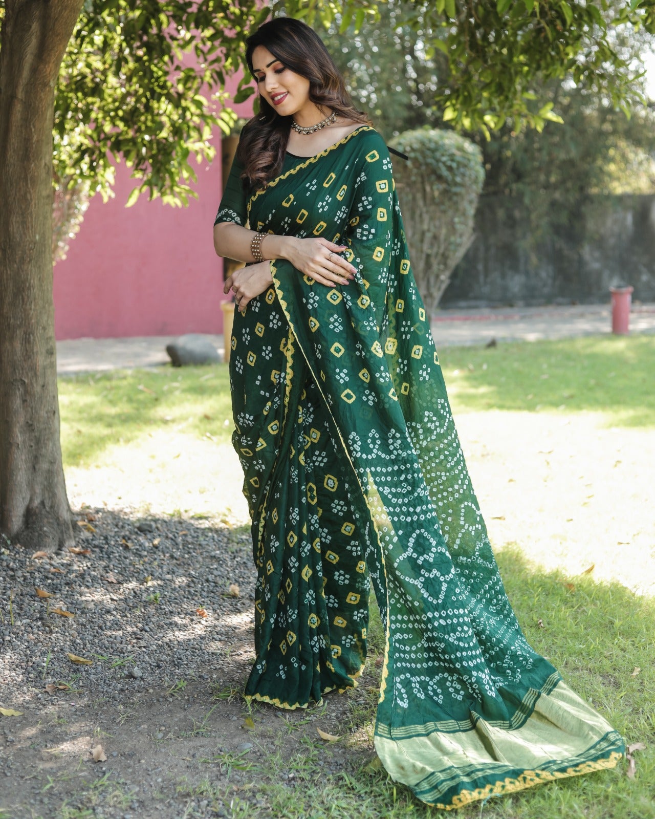Tissue Pallu With Green Color Original Bandhani Saree