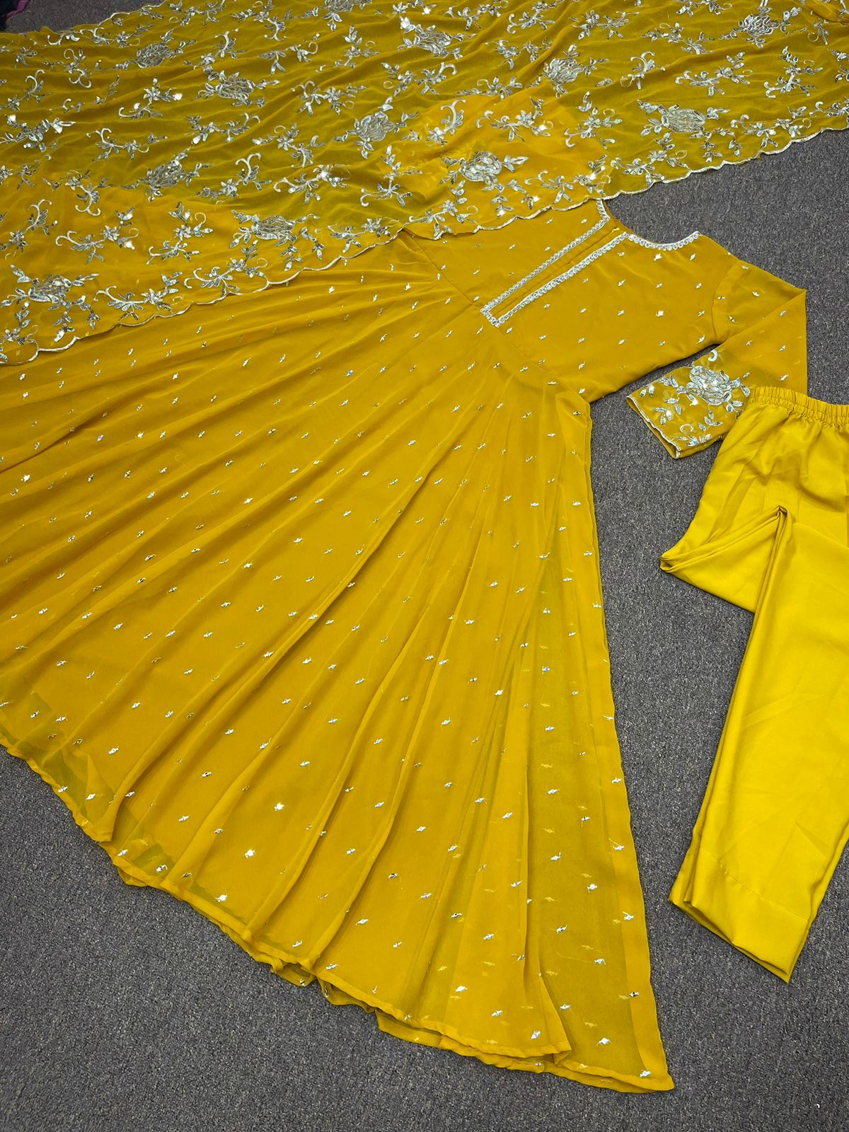 Trendy Yellow Color Sequence Embroidery Work Gown