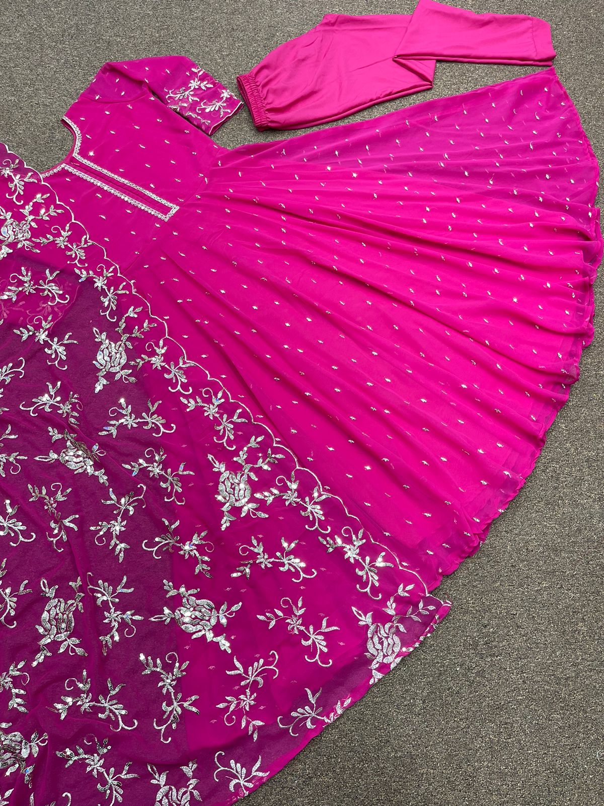 Trendy Pink Color Sequence Embroidery Work Gown