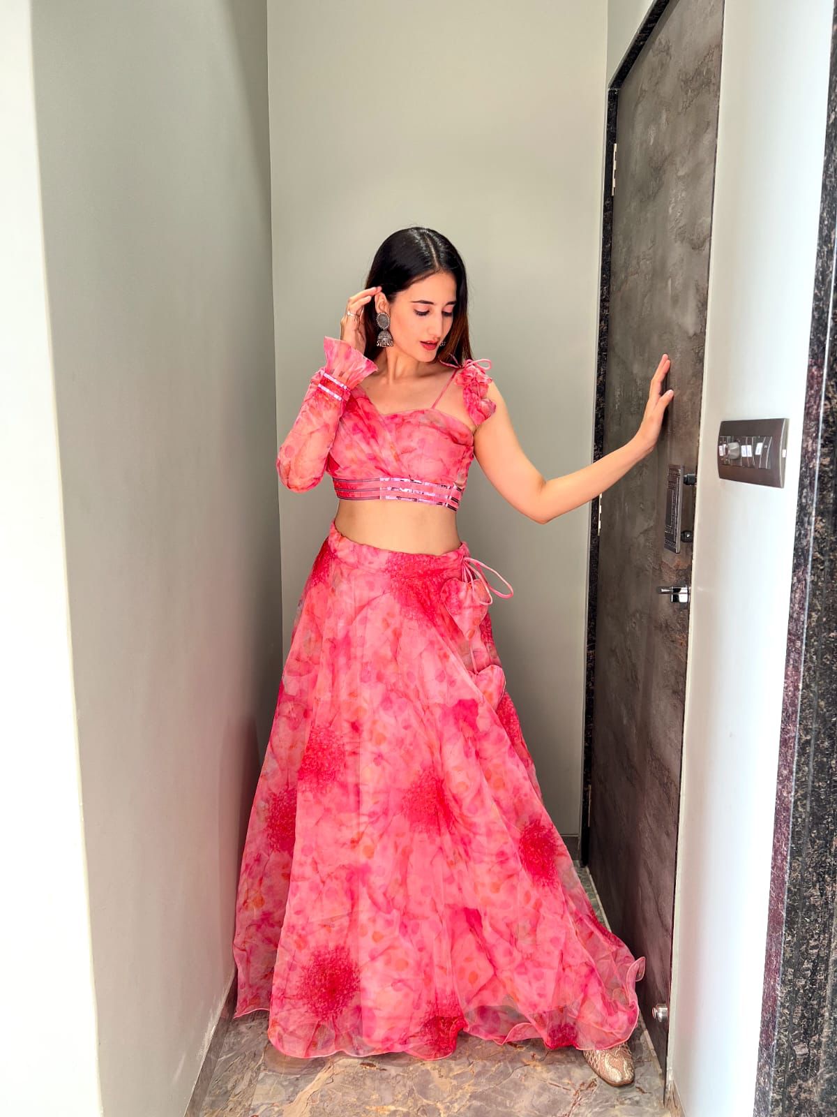 Organza Light Pink Color Lehenga With Fancy Blouse