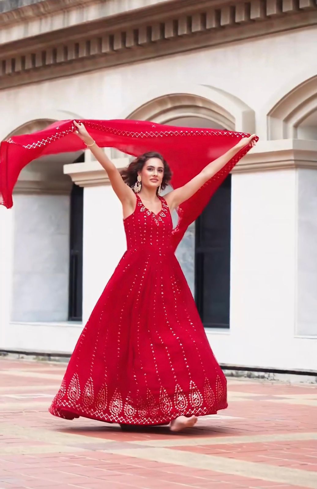 Wedding Wear Embroidery Work Red Color Gown