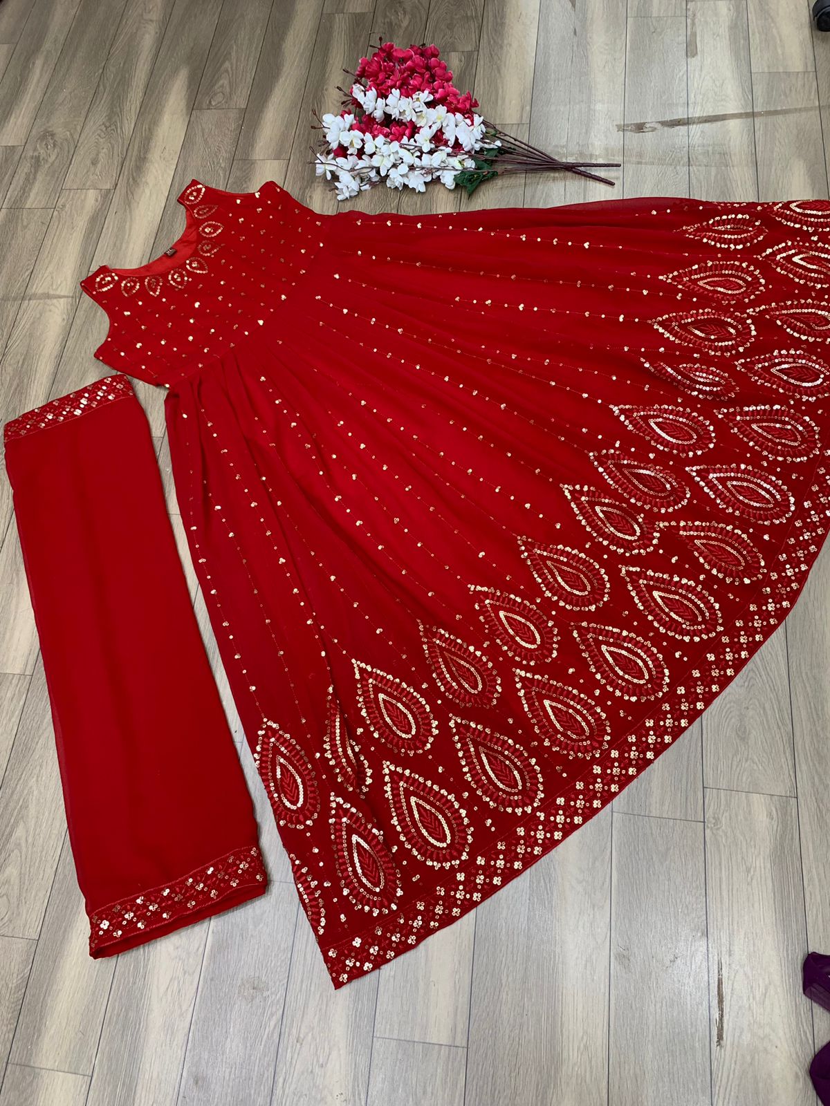 Wedding Wear Embroidery Work Red Color Gown