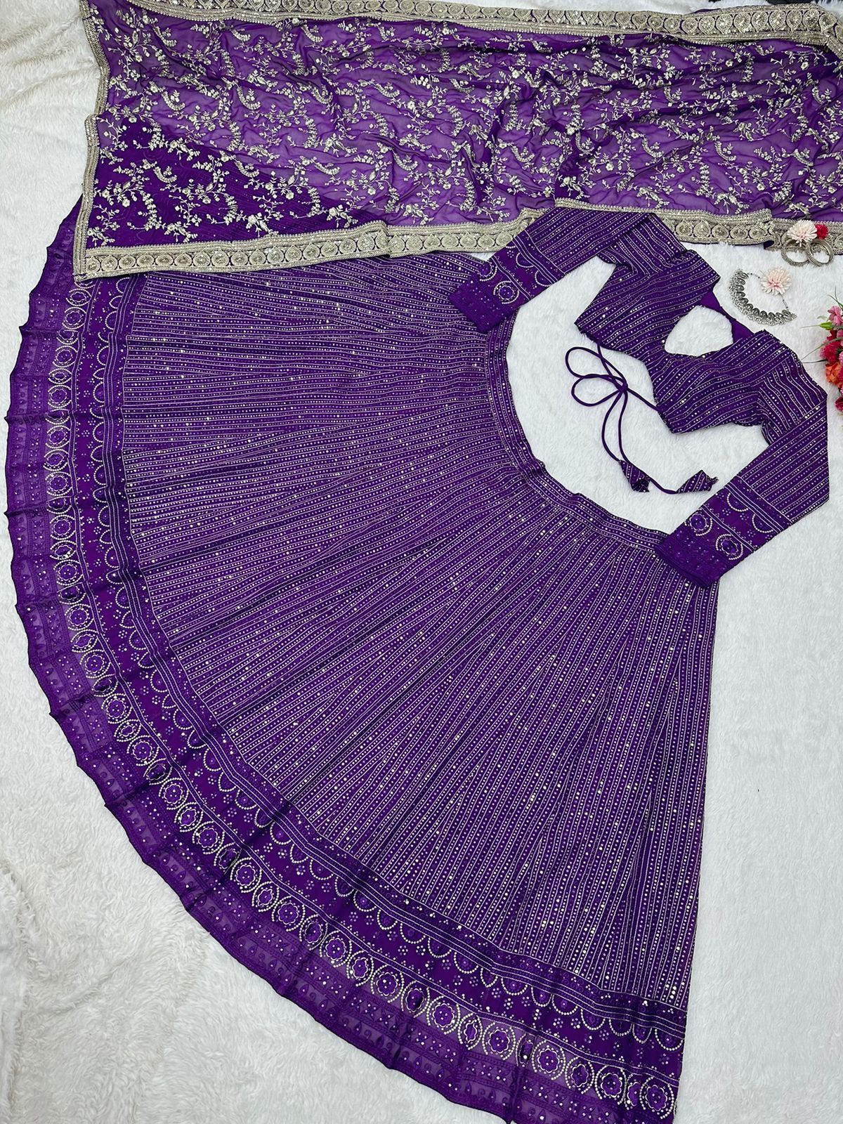 Embellished Sequence Work Purple Color Lehenga Choli