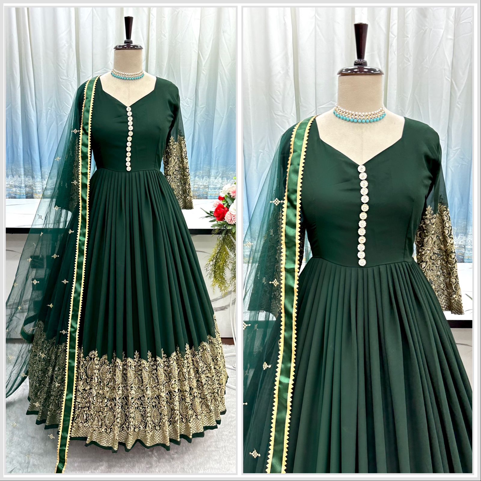 Exclusive Dark Green Color Embroidered Anarkali Gown