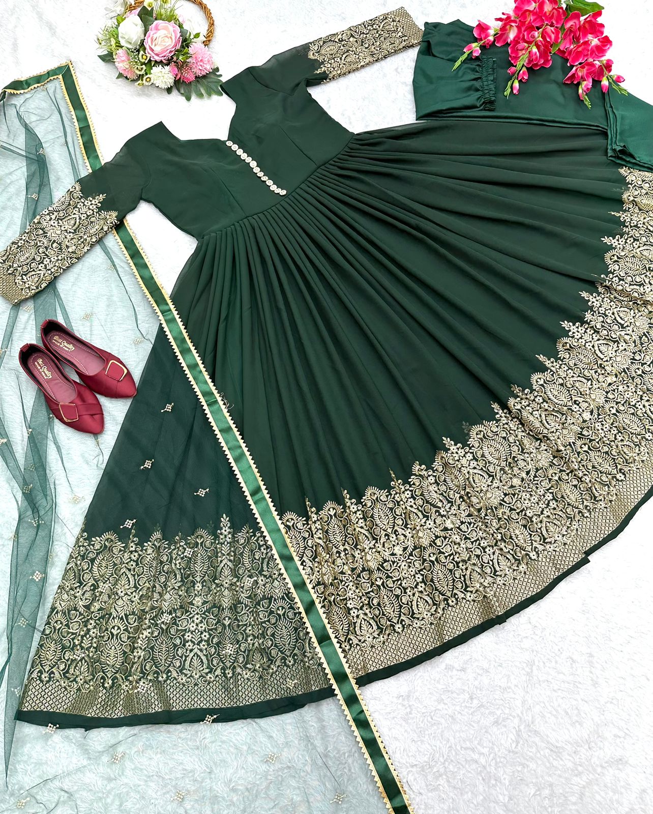 Exclusive Dark Green Color Embroidered Anarkali Gown