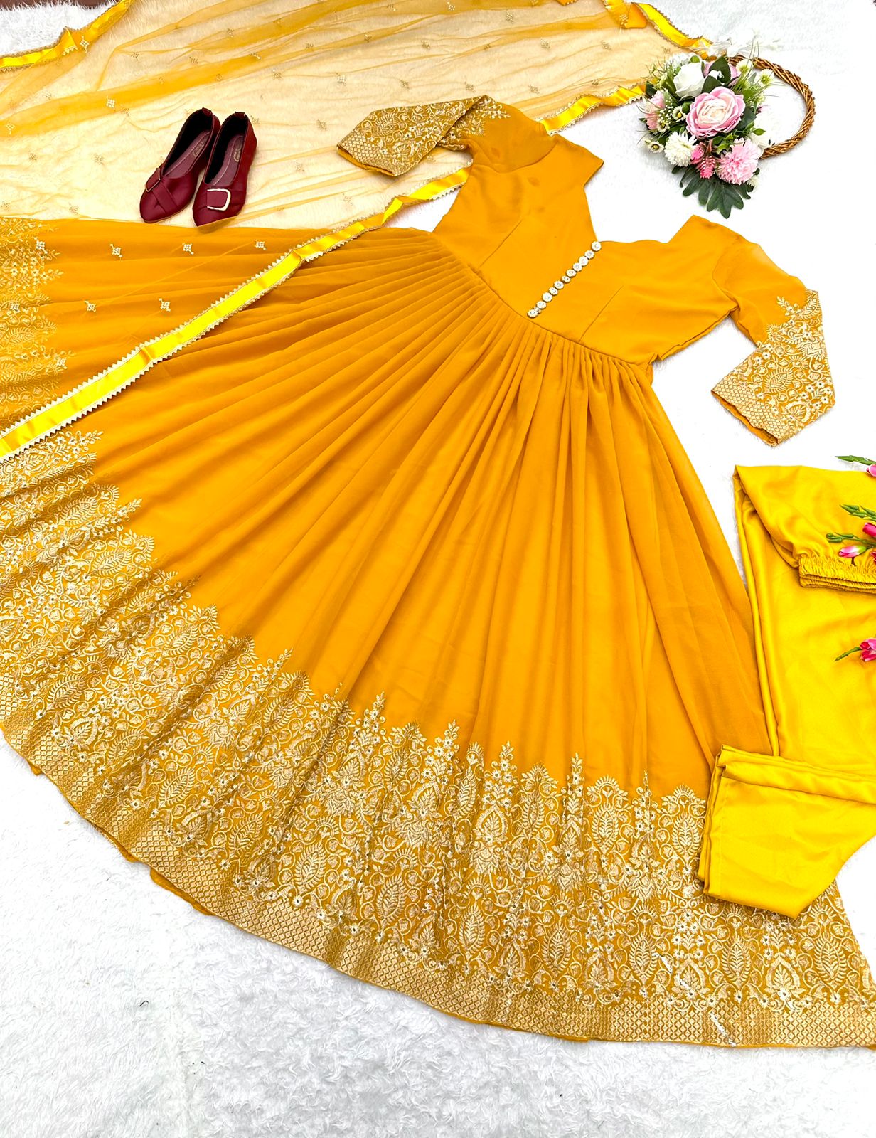 Exclusive Yellow Color Embroidered Anarkali Gown